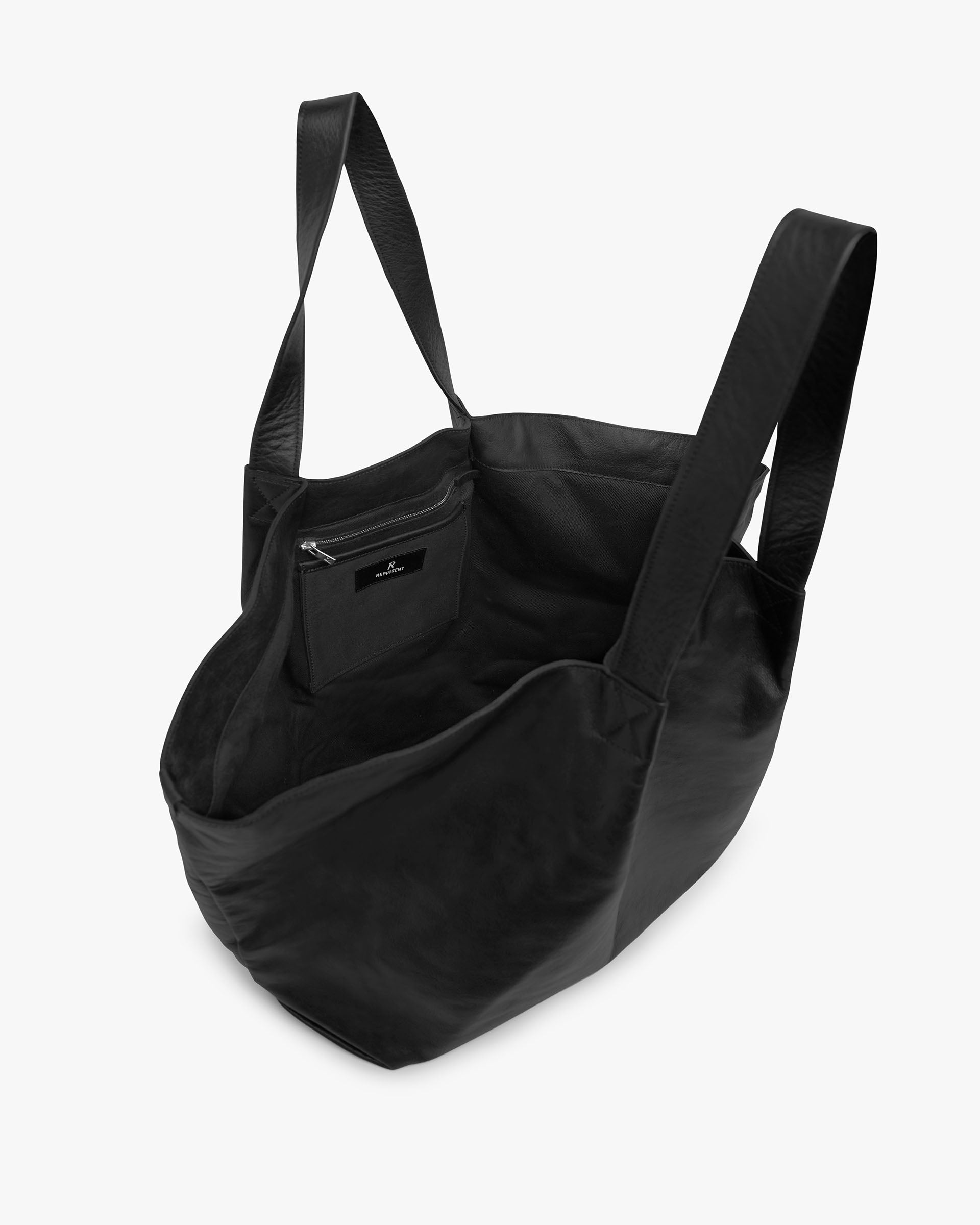 Leather Pleat Large Tote - Jet Black