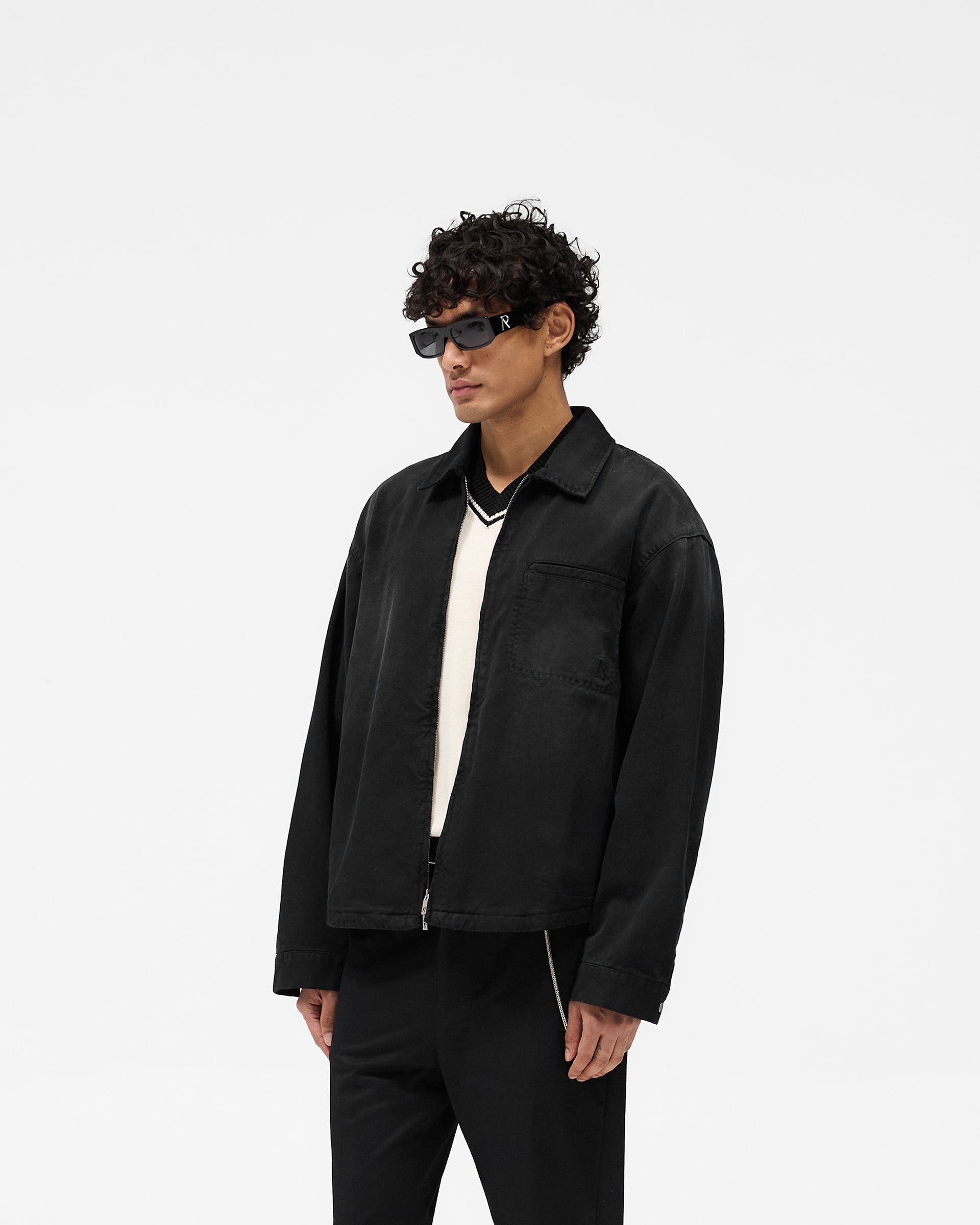 Cotton Zip Through Shirt - Black