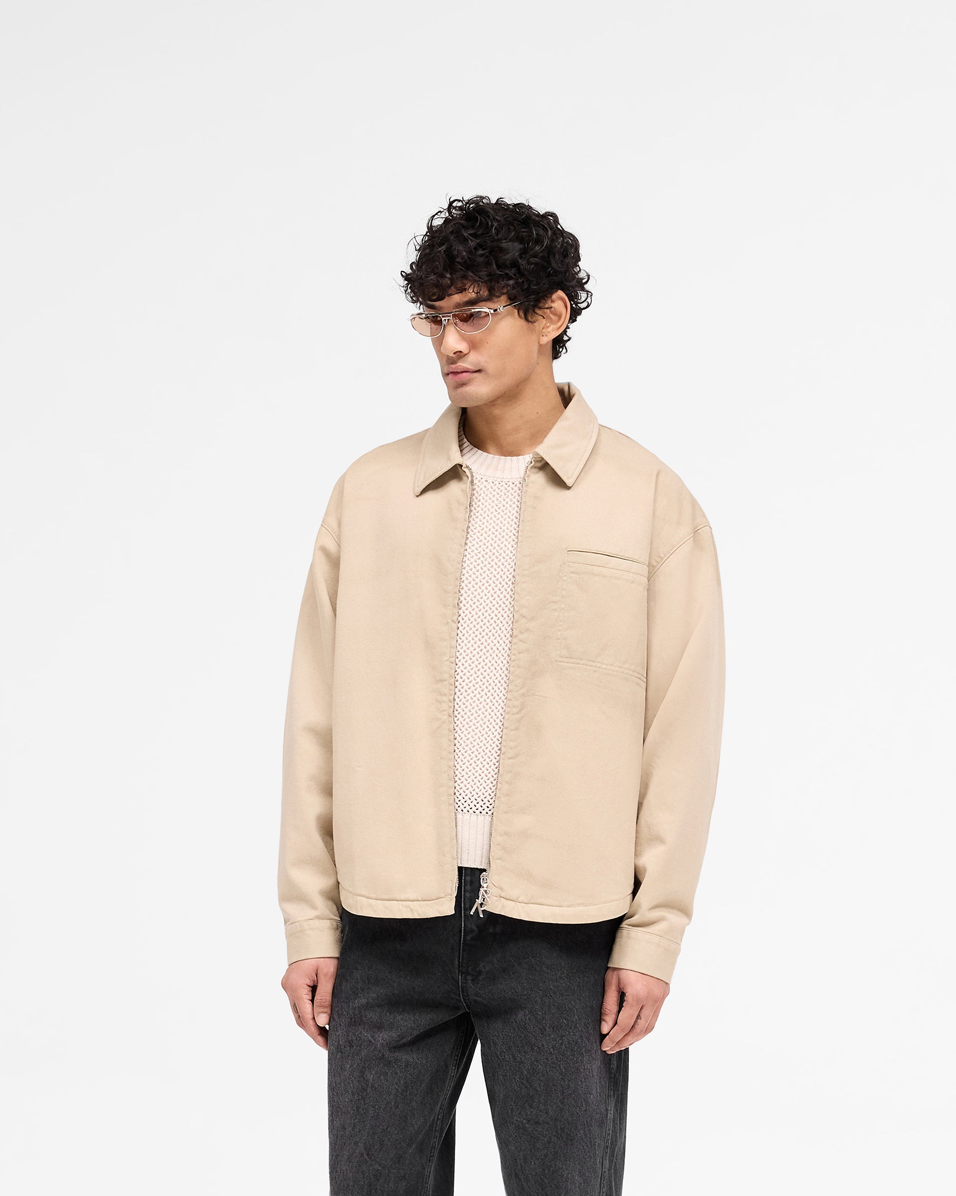 Cotton Zip Through Shirt - Beige
