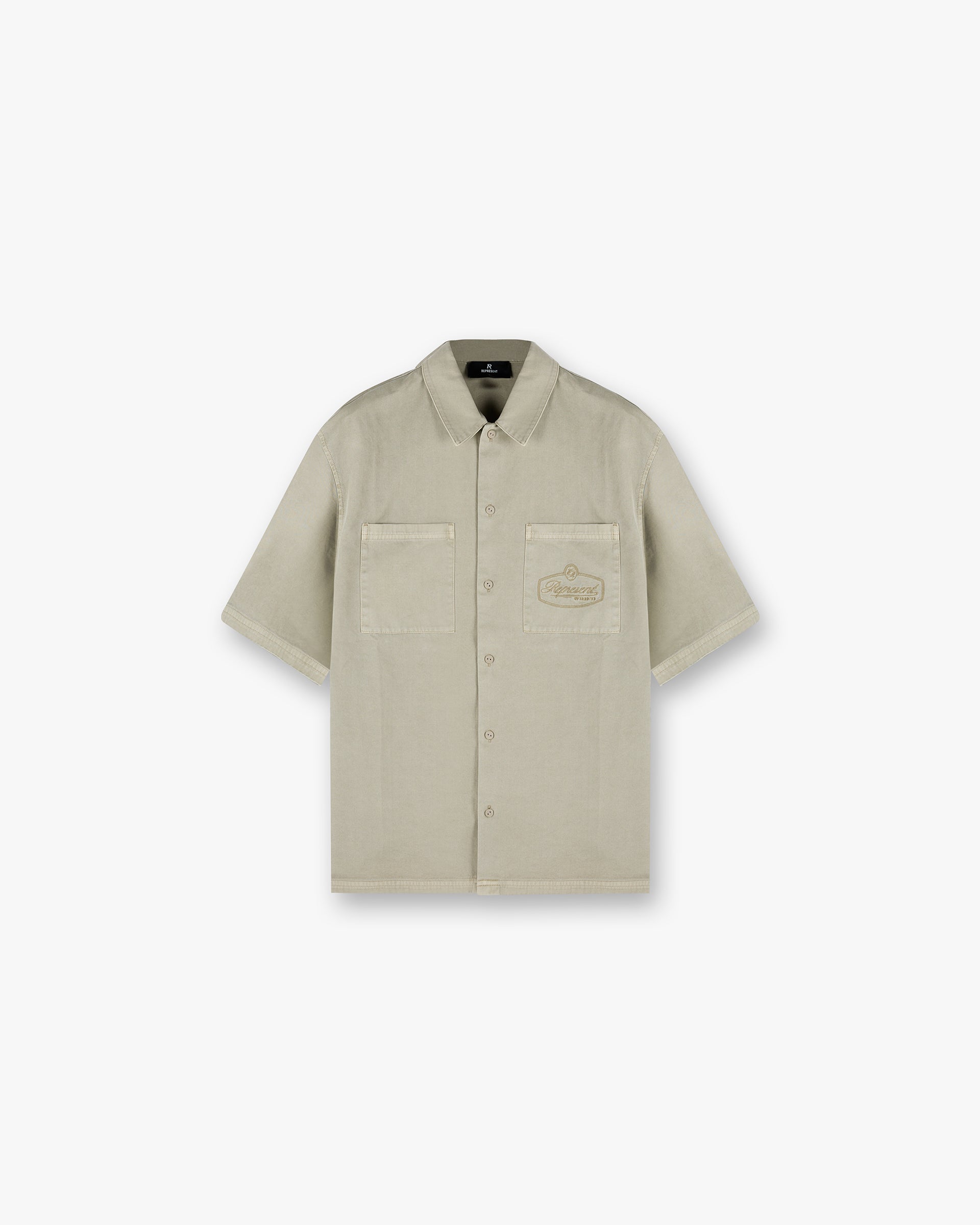 Short Sleeve Cotton Overshirt - Beige