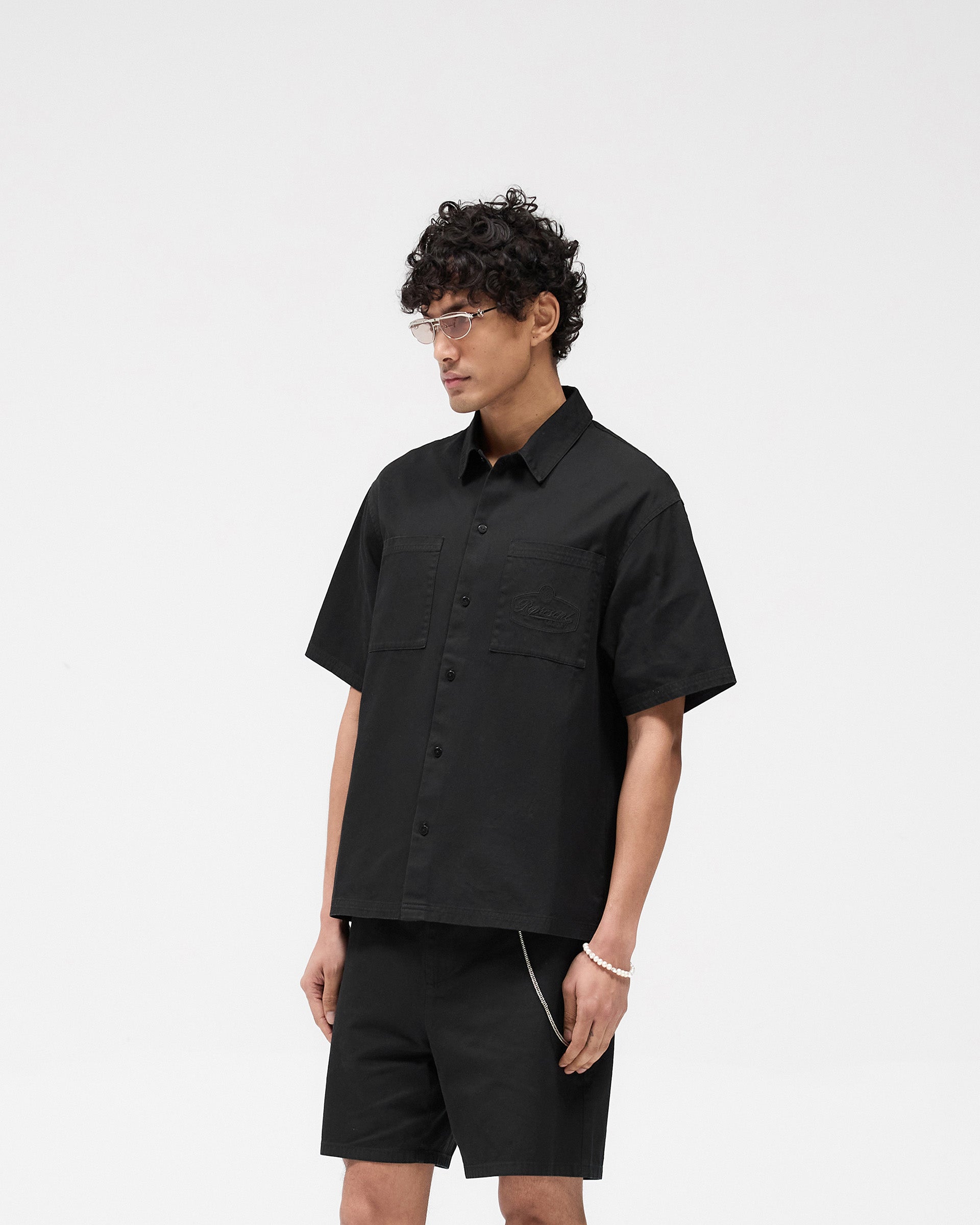Short Sleeve Cotton Overshirt - Washed Black