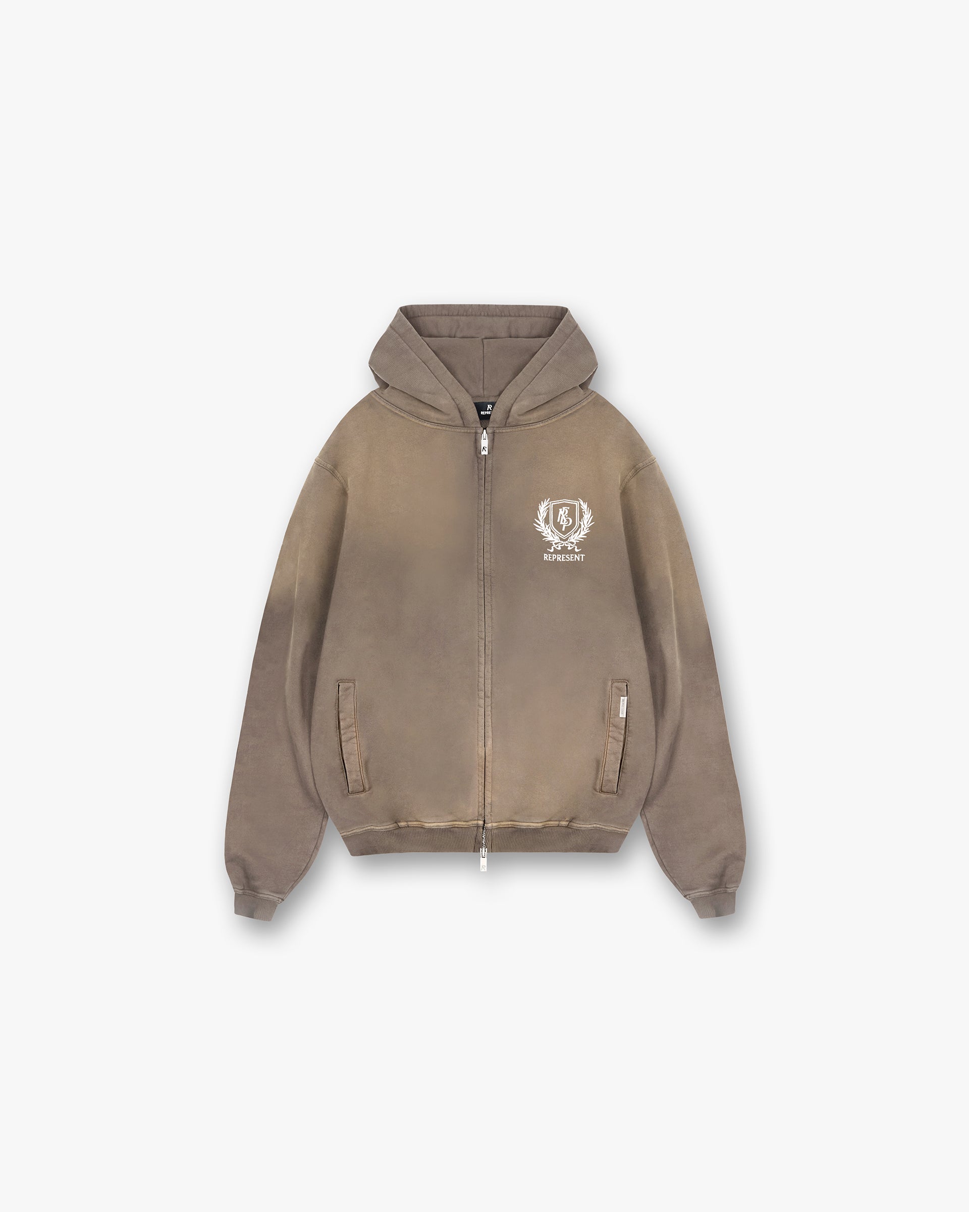 Crest Zip Up Hoodie - Dark Taupe