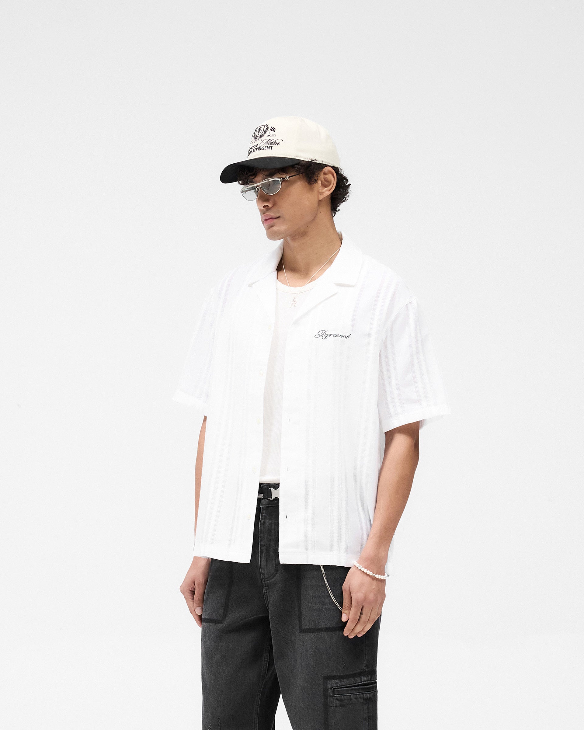 Embroidered Bowling Shirt - Antique White