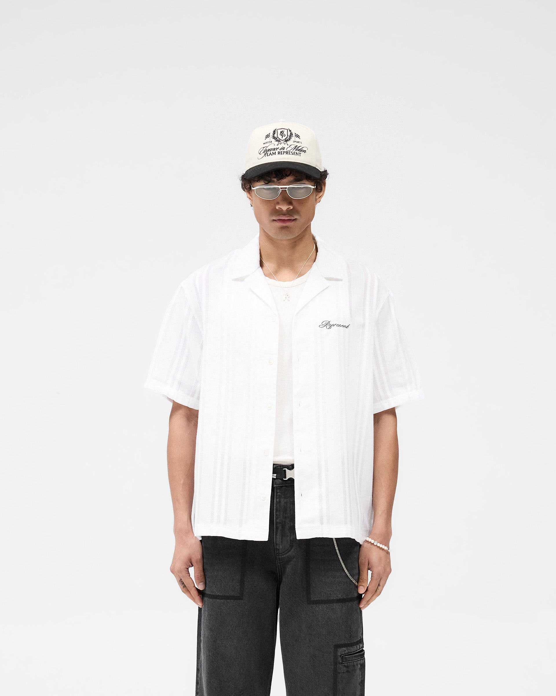 Embroidered Bowling Shirt - Antique White