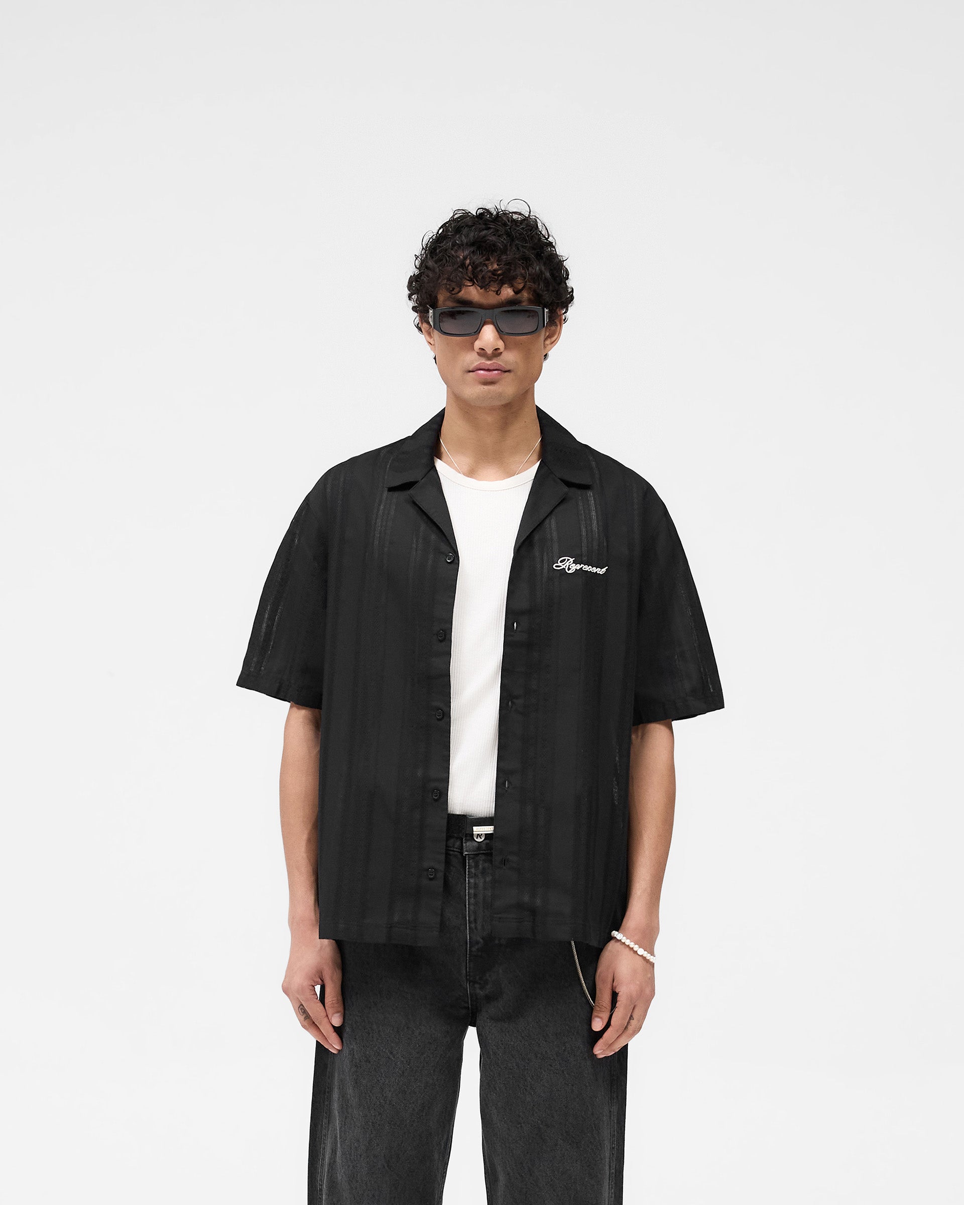 Embroidered Bowling Shirt - Jet Black