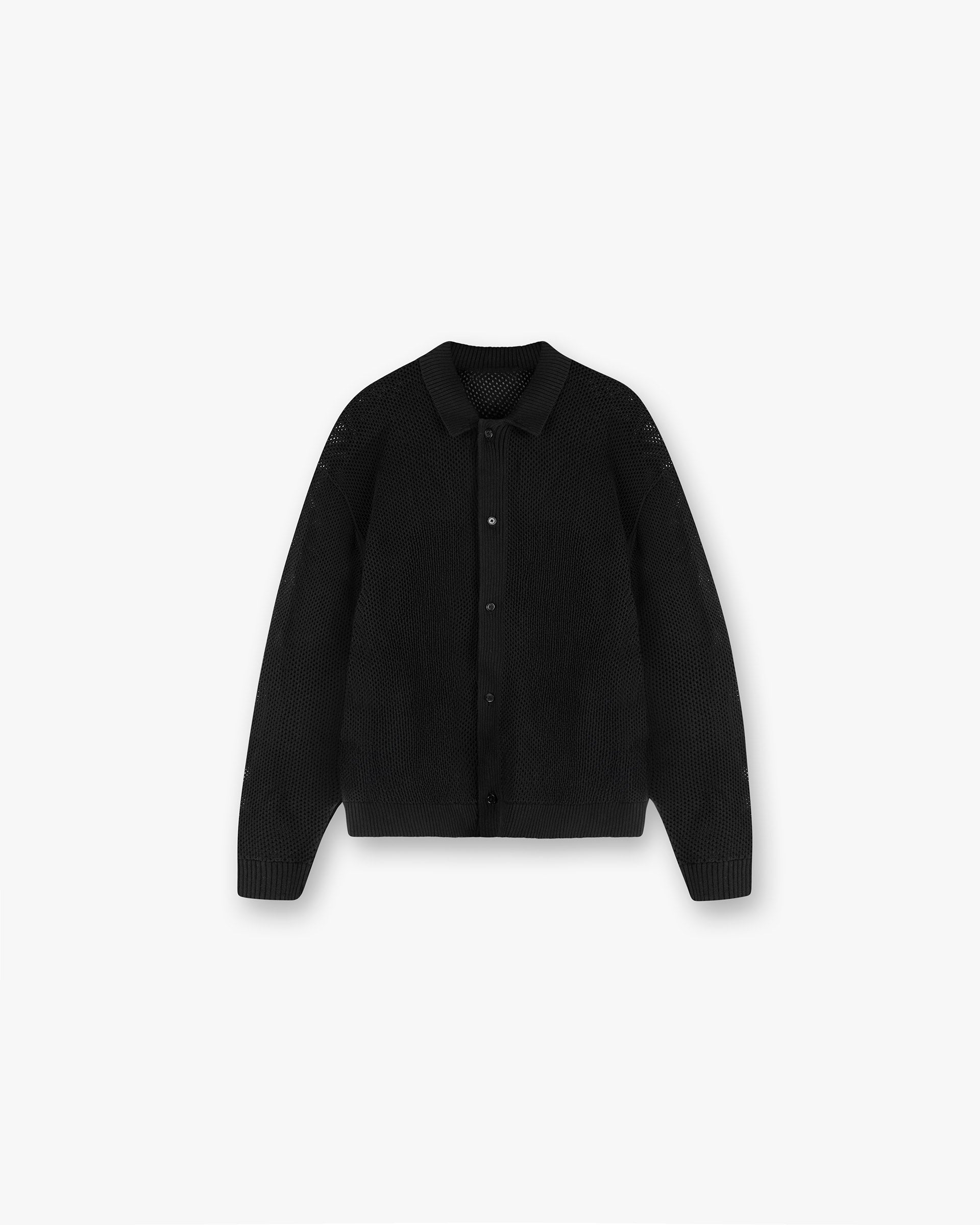 Long Sleeve Mesh Knit Shirt - Jet Black