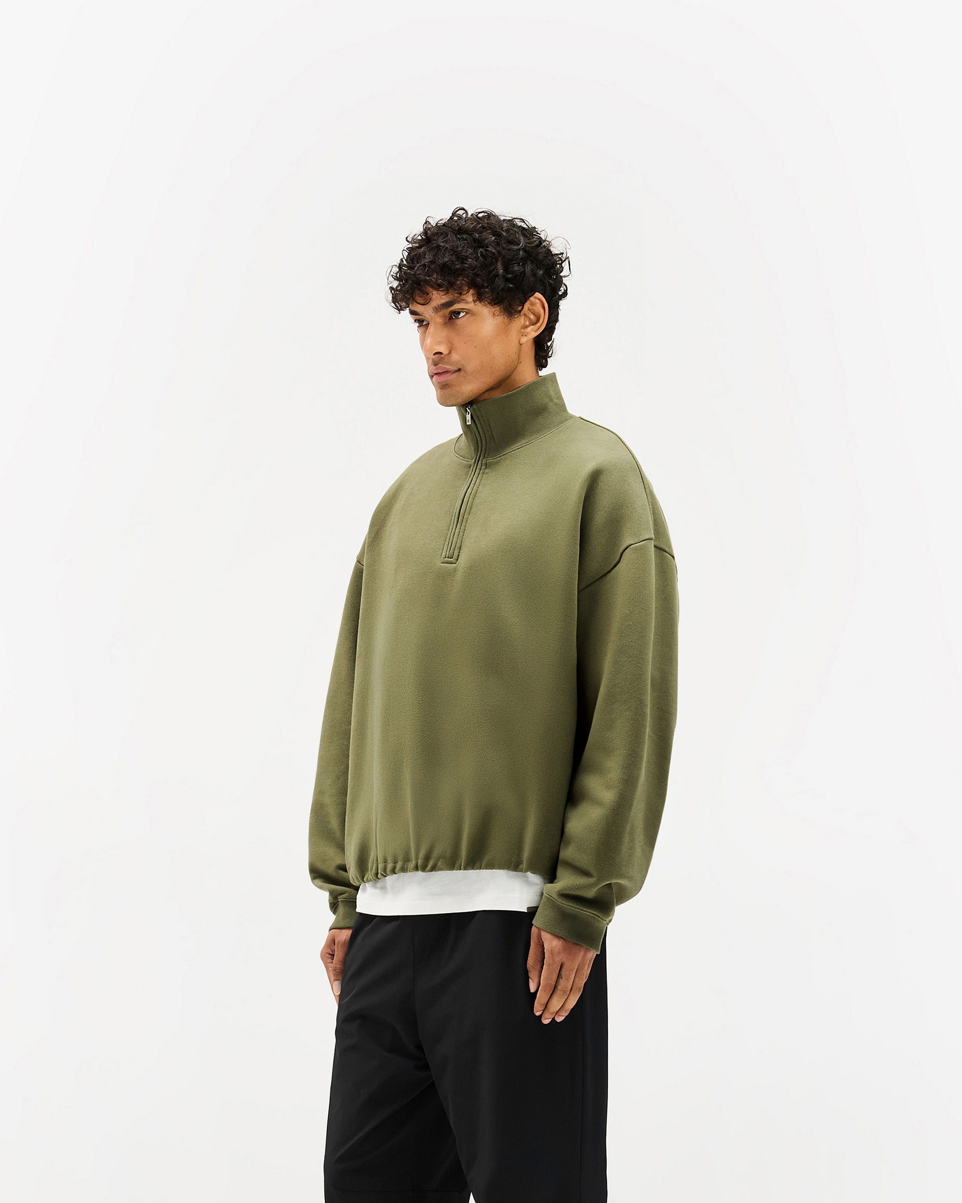Initial Funnel Neck Quarter Zip Sweatshirt - Army Green