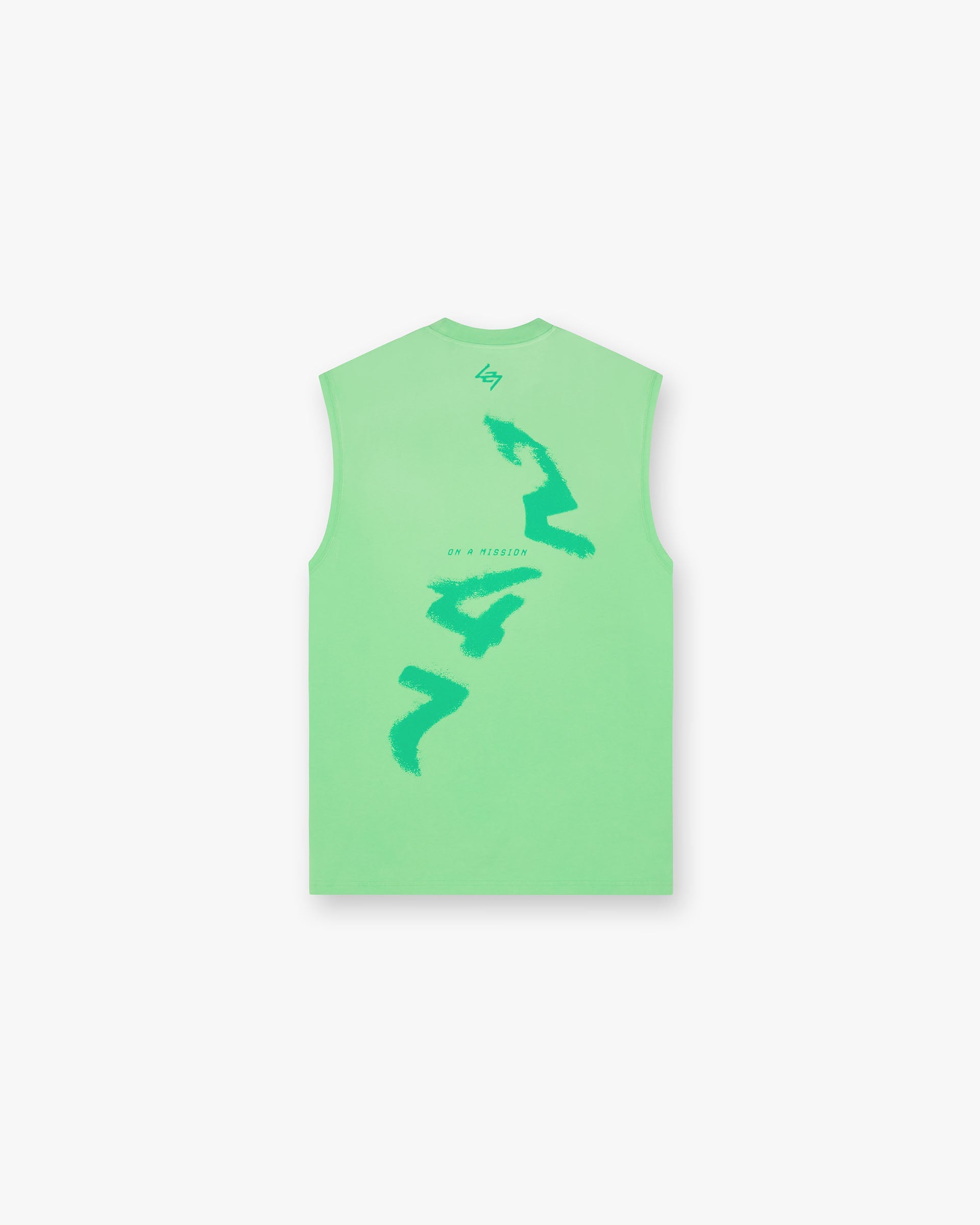 Front product image of a mens green tank top on a plain white background | 247 Motion Oversized Tank in Speed Green | Oversized tank with vintage 247 typography and spartan graphic | 247 T-Shirts | Represent Clo