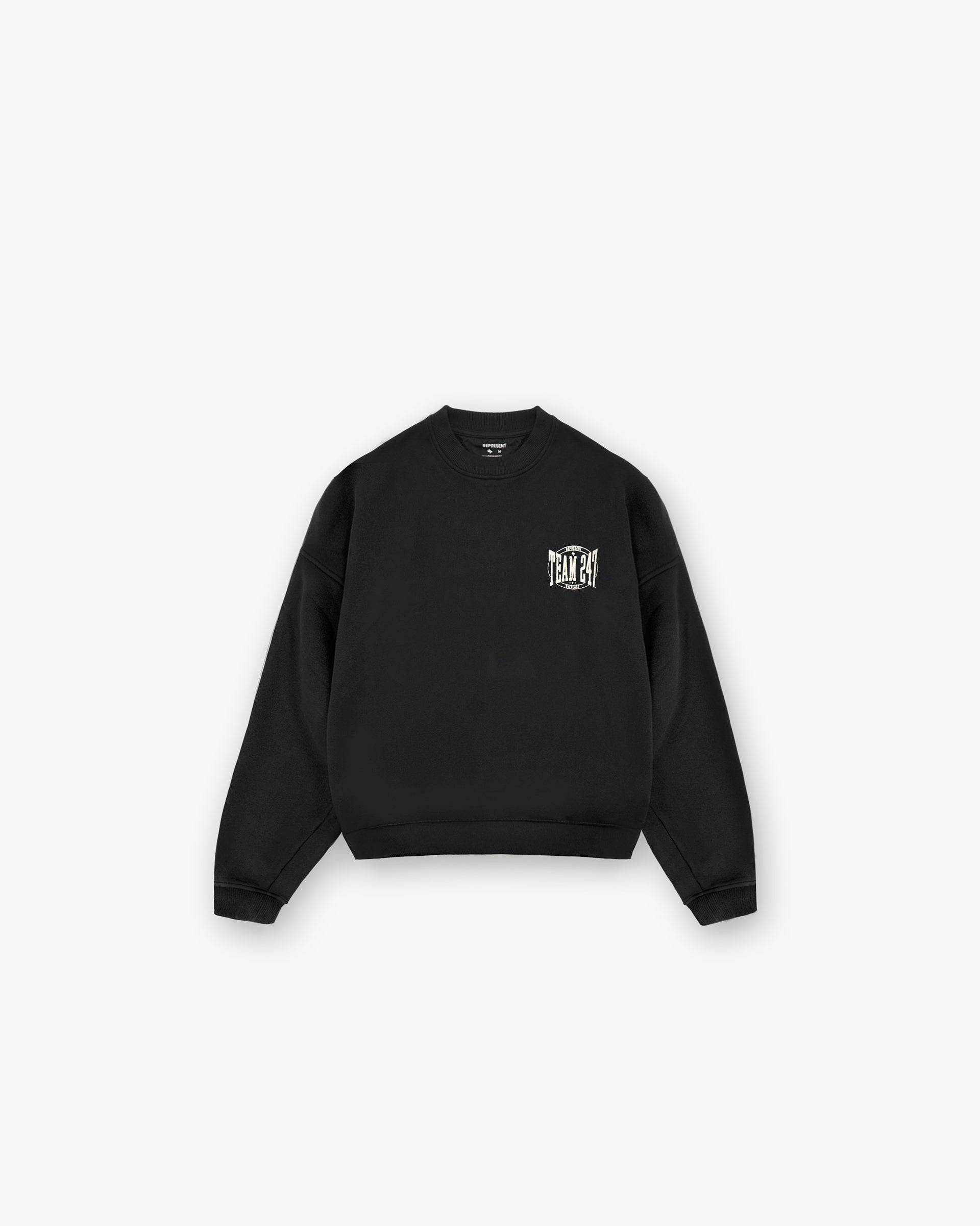 Front product image of a mens black sweater on a plain white background | 247 X Everlast Training Camp Boxy Sweater in Off Black | Boxy fit sweater with oversized and cropped design | 247 Sweaters | Represent Clo