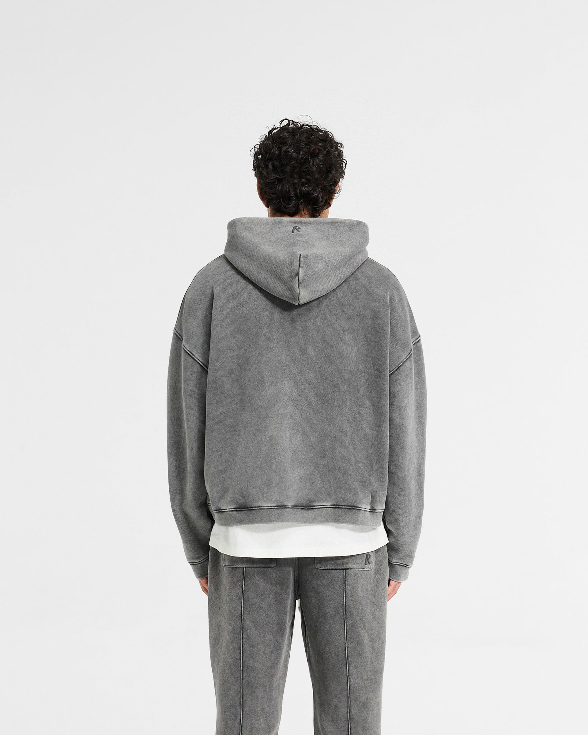 Initial Boxy Zip Through Hoodie - Vintage Grey