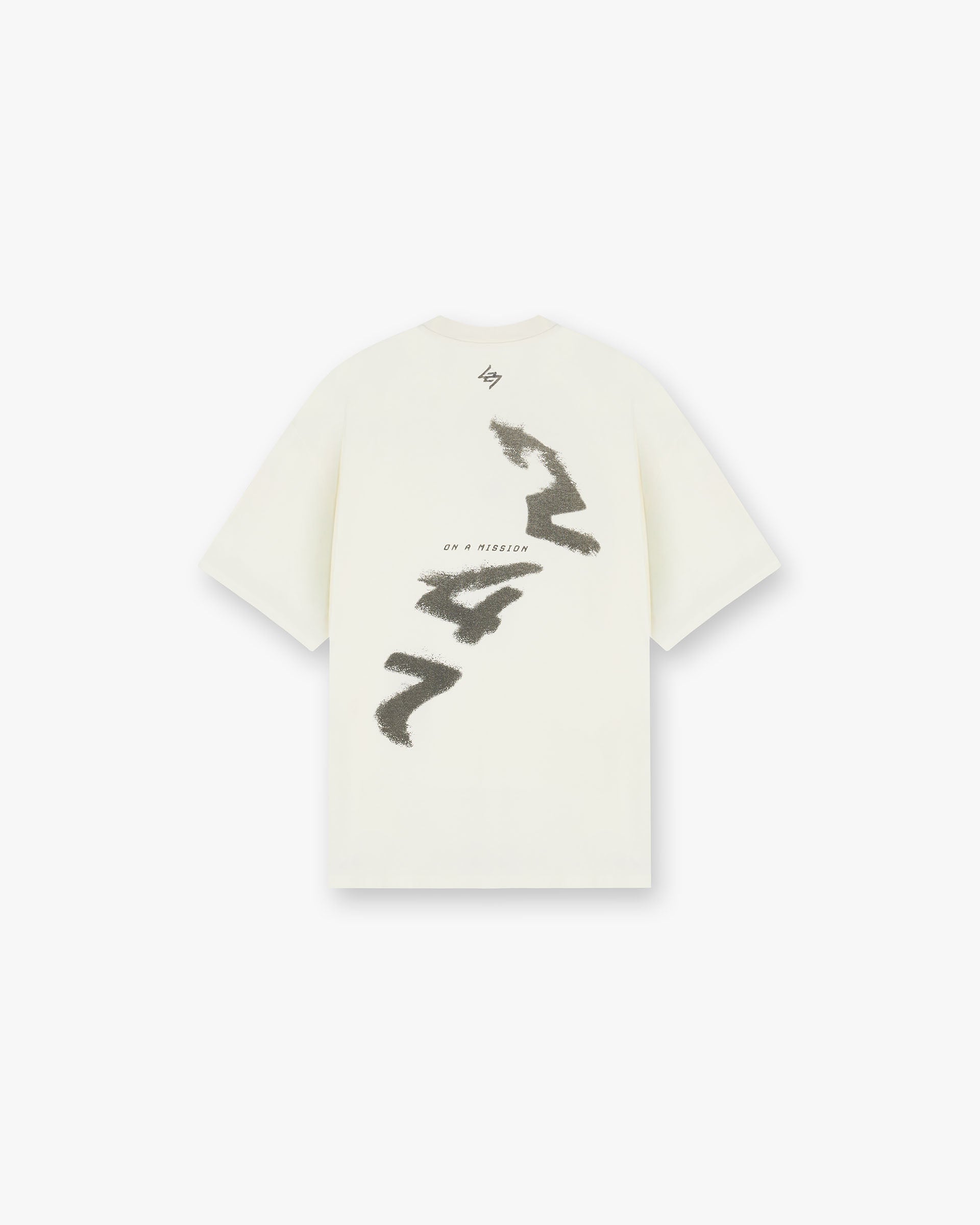 Front product image of a mens white oversized t-shirt on a plain white background | 247 Motion Oversized T-Shirt in Flat White | Oversized t-shirt with soft acid wash and hot fix detail | 247 T-Shirts | Represent Clo