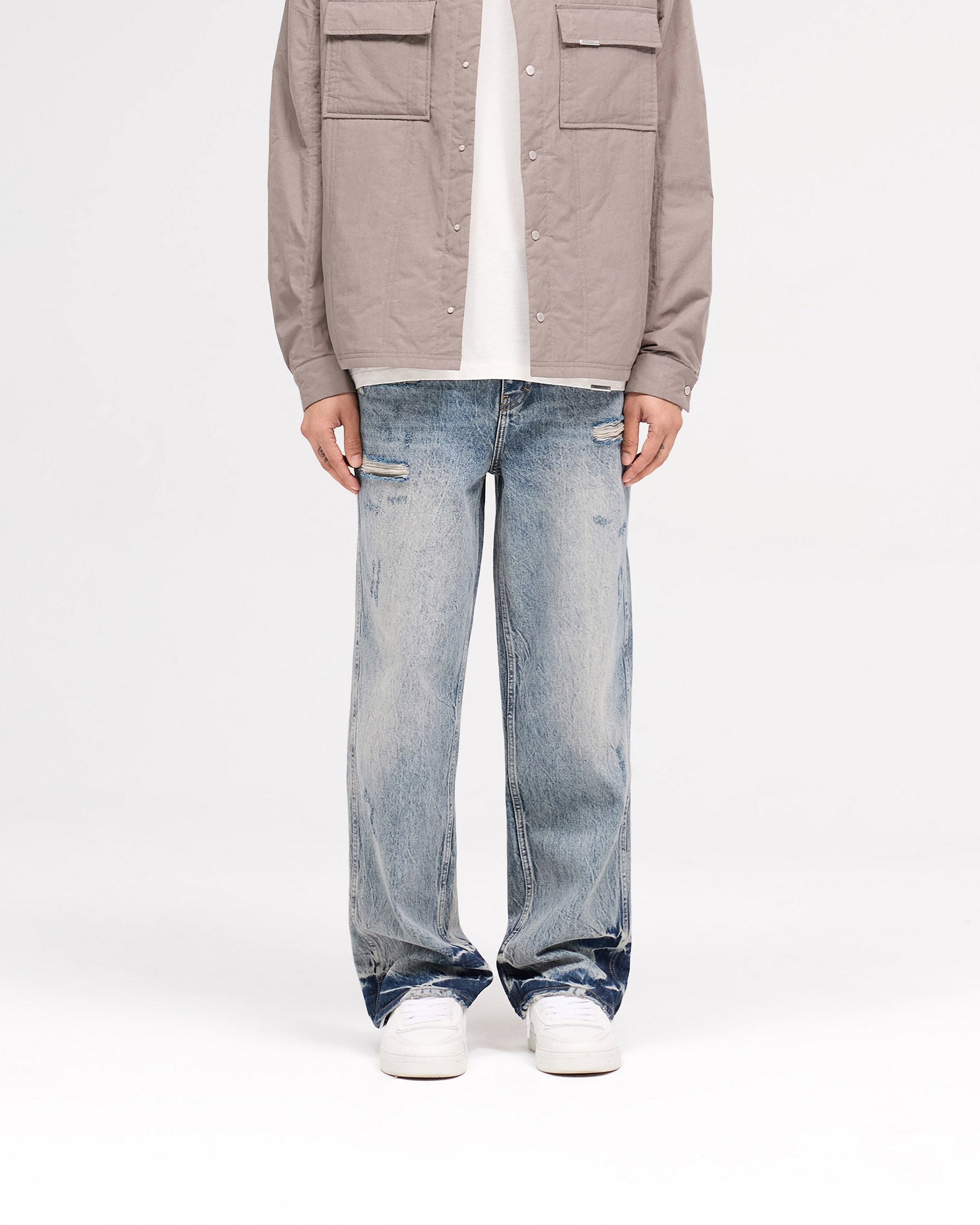 R3 Distressed Baggy Denim - Blue Cream