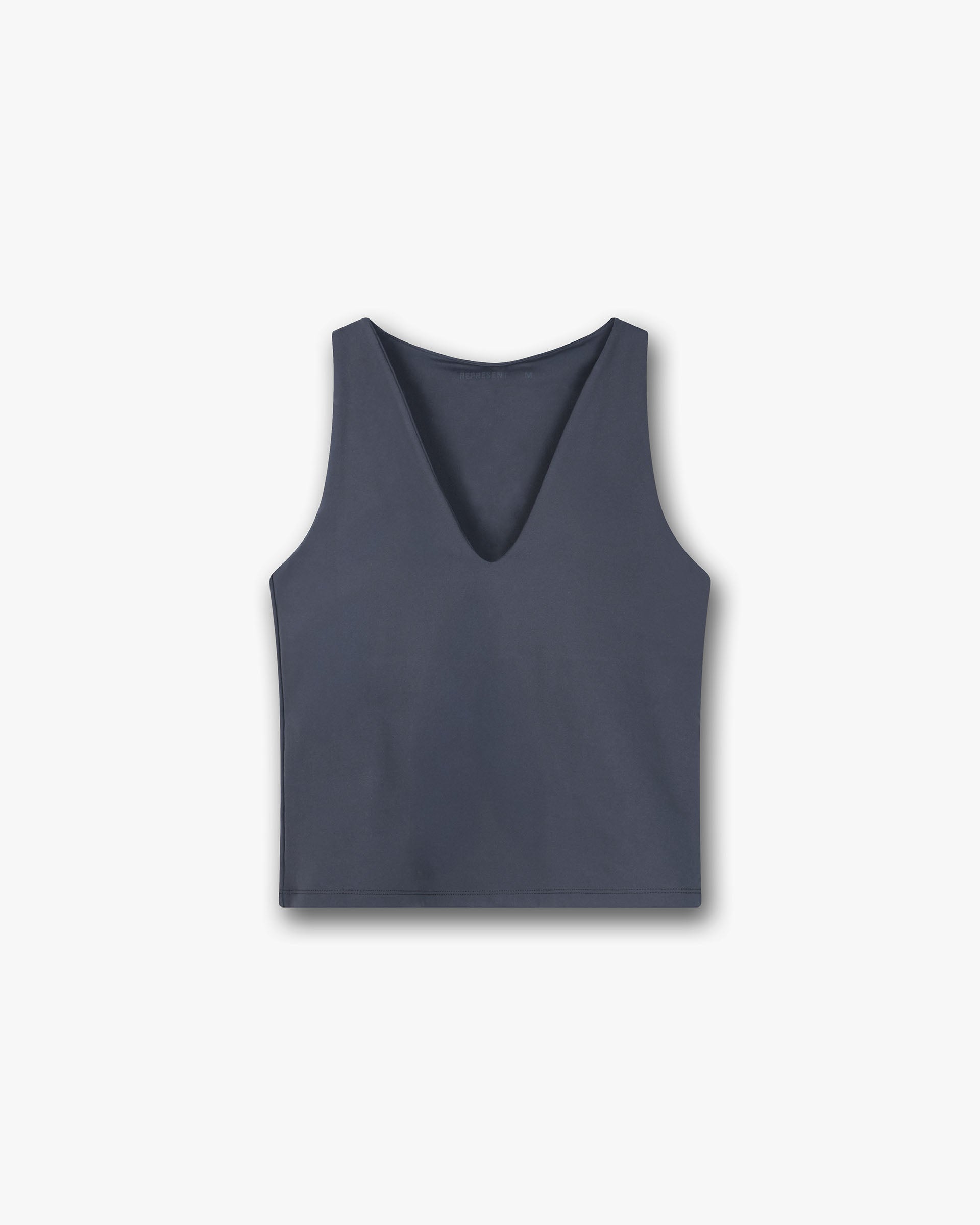 Front product image of a womens grey V neck tank top on a plain white background | Owners Club V Neck Tank Top in Grey | Knitted fabric with relaxed fit | Womens Tops | Represent Clo