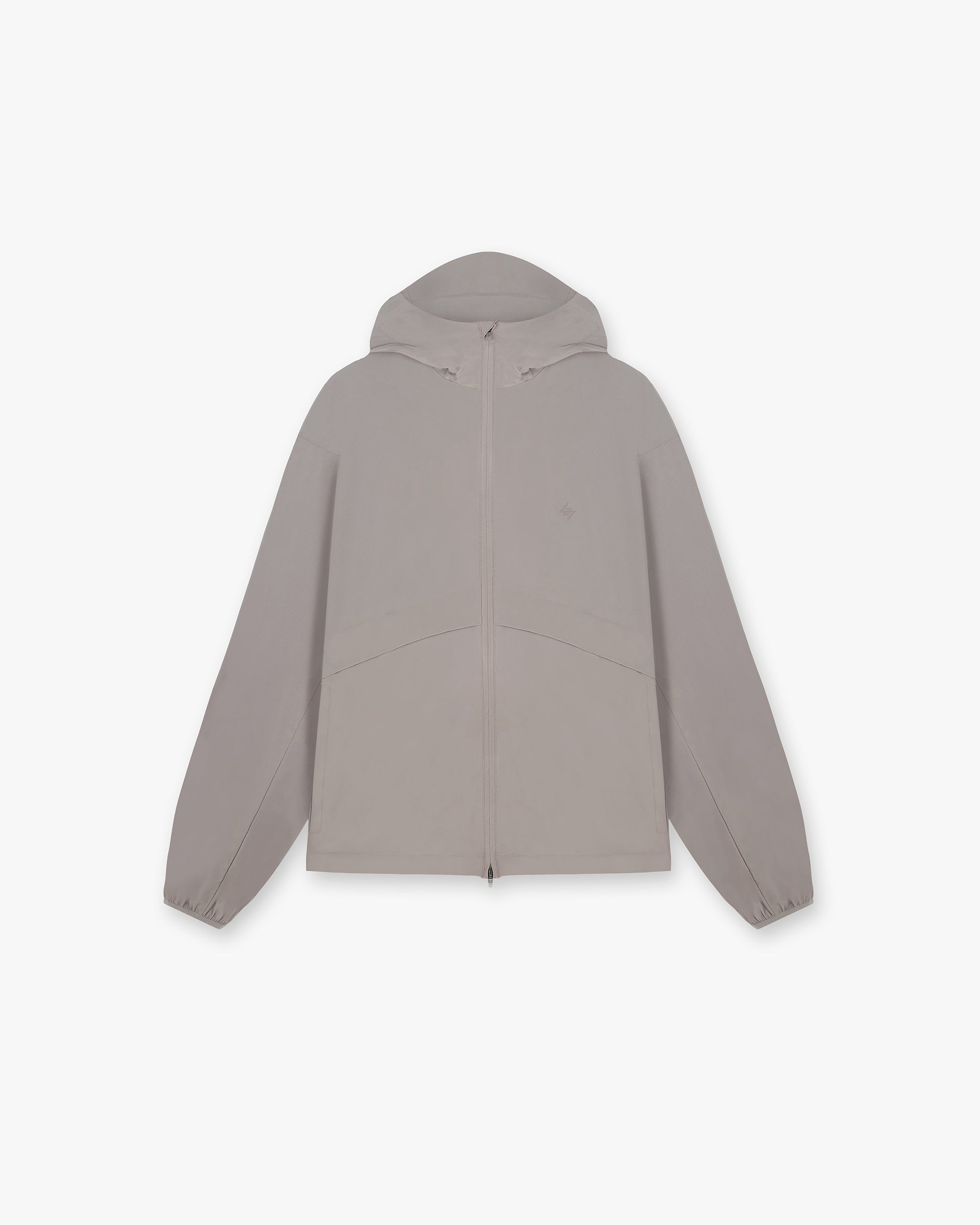 Front product image of a mens grey hooded jacket on a plain white background | 247 Hooded Training Jacket in Cinder | Hooded jacket with relaxed fit | 247 Outerwear | Represent Clo