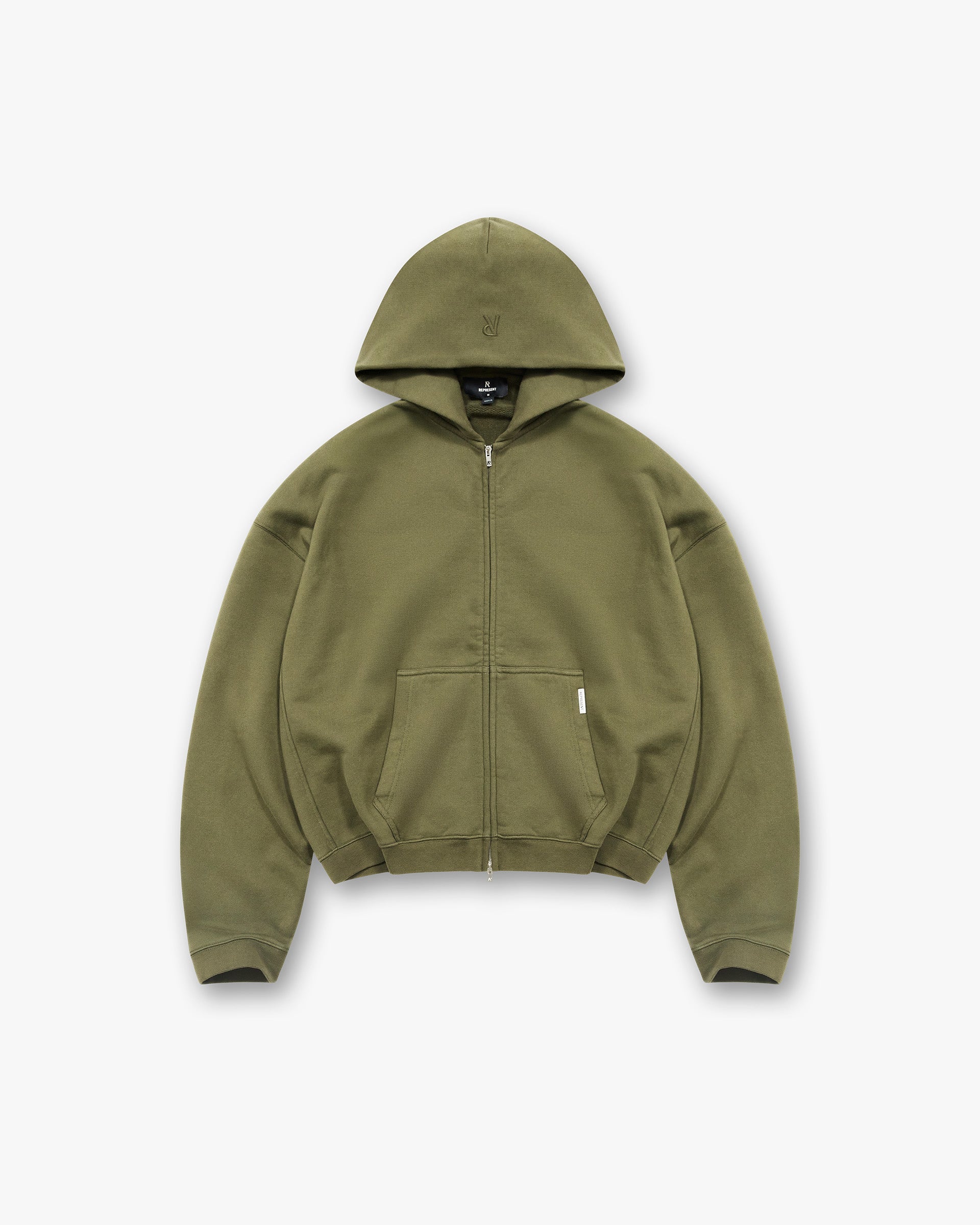 Initial Boxy Zip Through Hoodie - Army Green