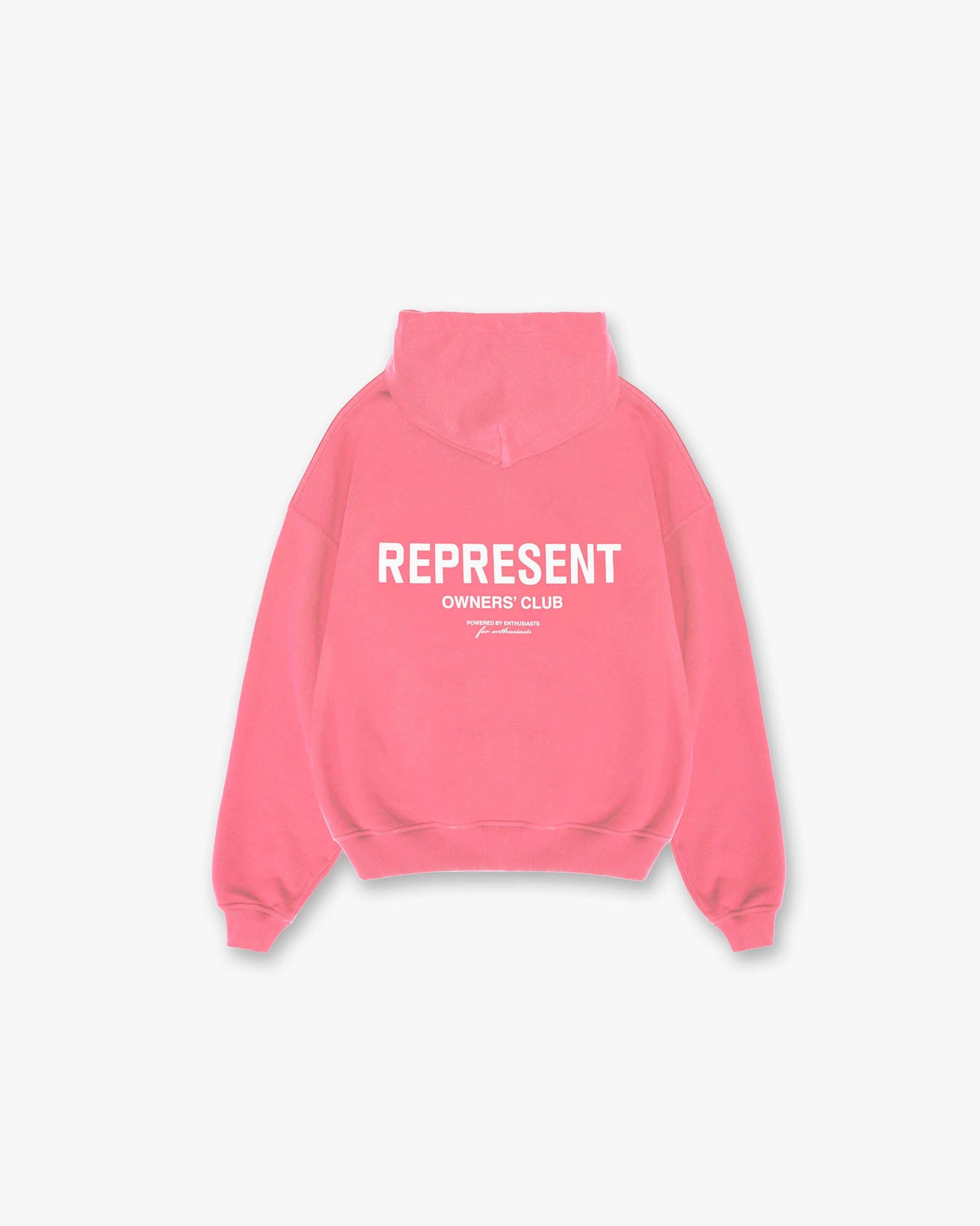 Front product image of a womens pink hoodie on a plain white background | Represent Owners Club Hoodie in Bubblegum Pink | Oversized hoodie with signature branding | Owners Club Hoodies | Represent Clo