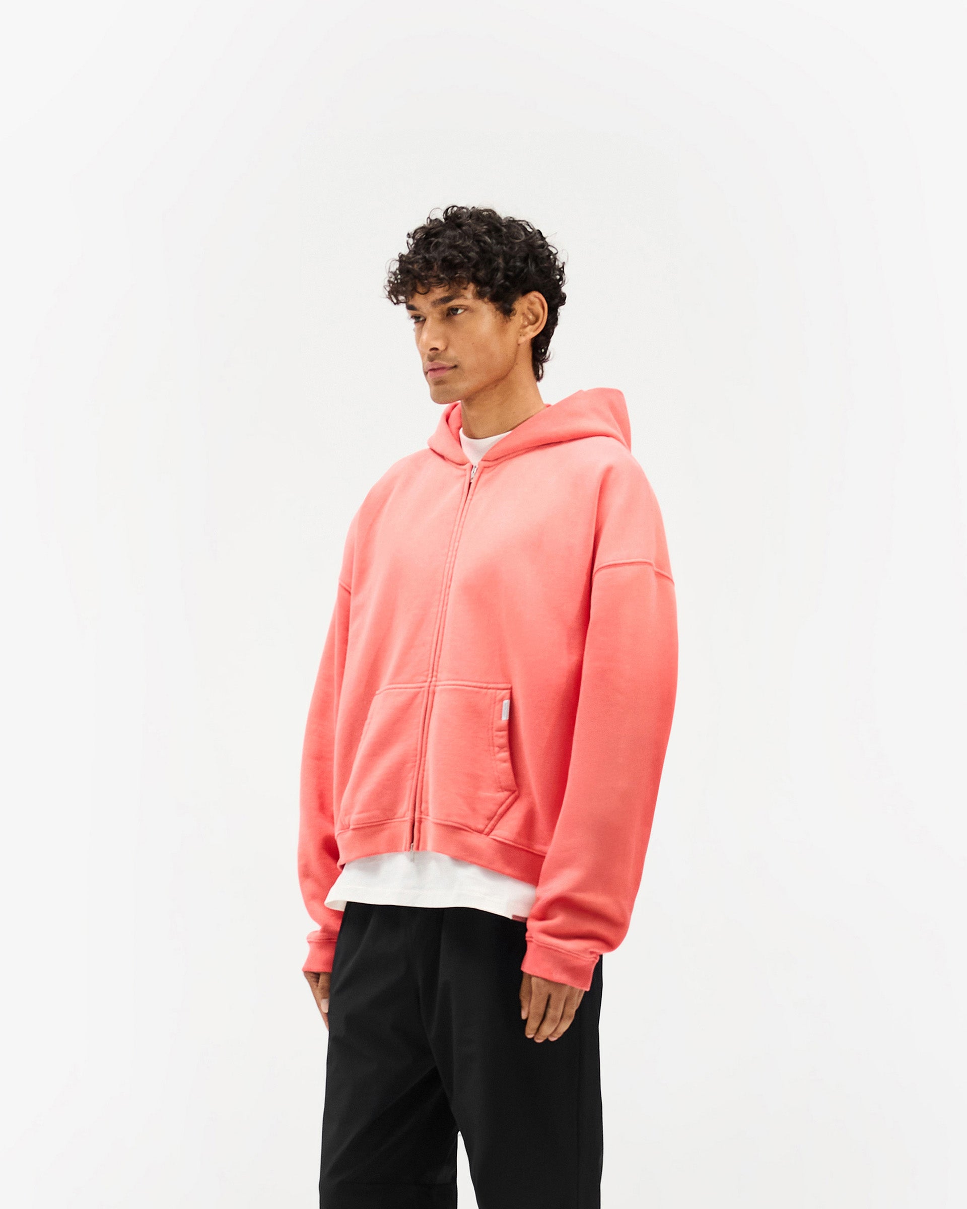 Initial Boxy Zip Through Hoodie - Vintage Red
