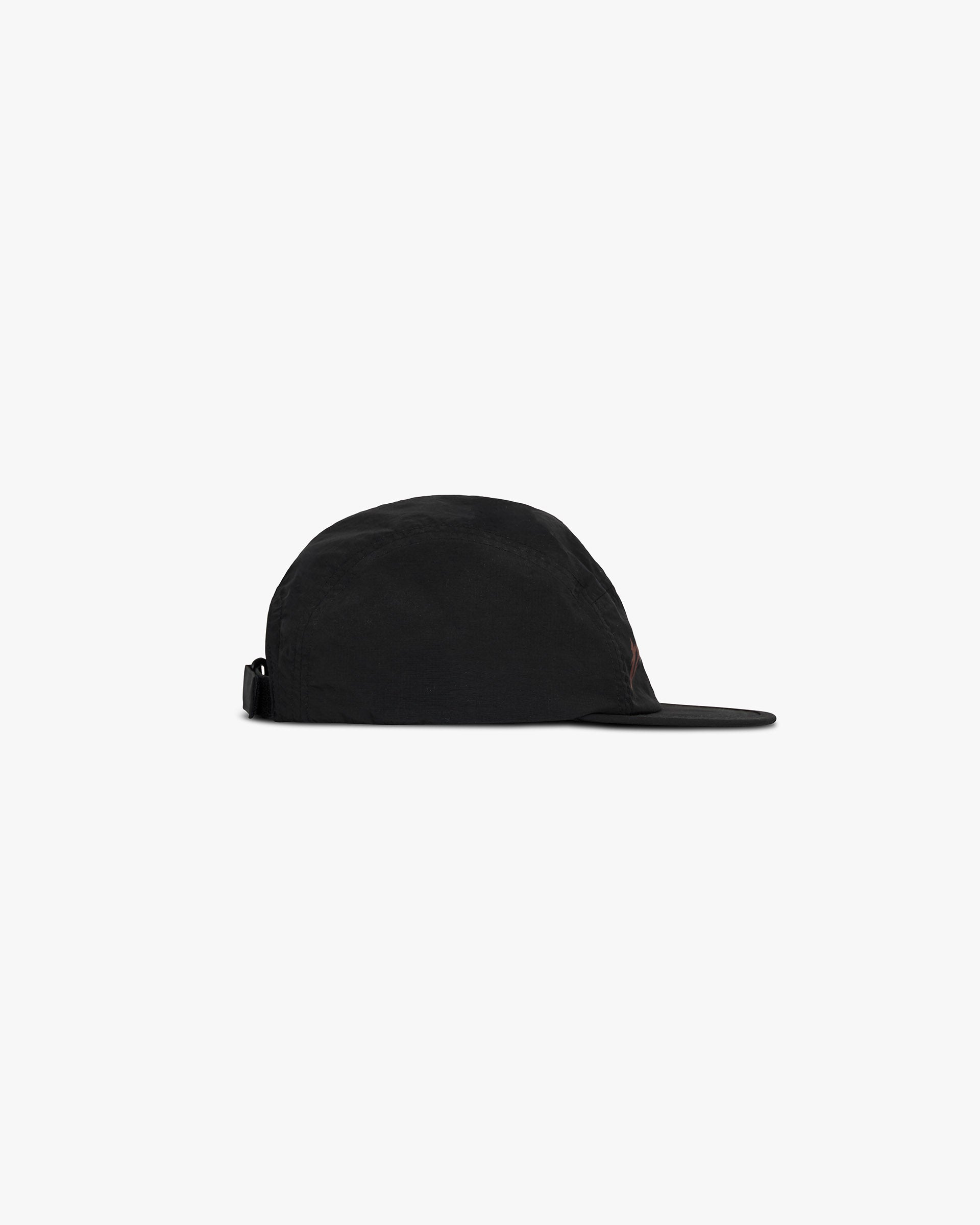 Back product image of a black cap on a plain white background | WG247 Cap in Black | 5-panel cap with durable ripstop fabric and vintage typography | 247 Accessories | Represent Clo