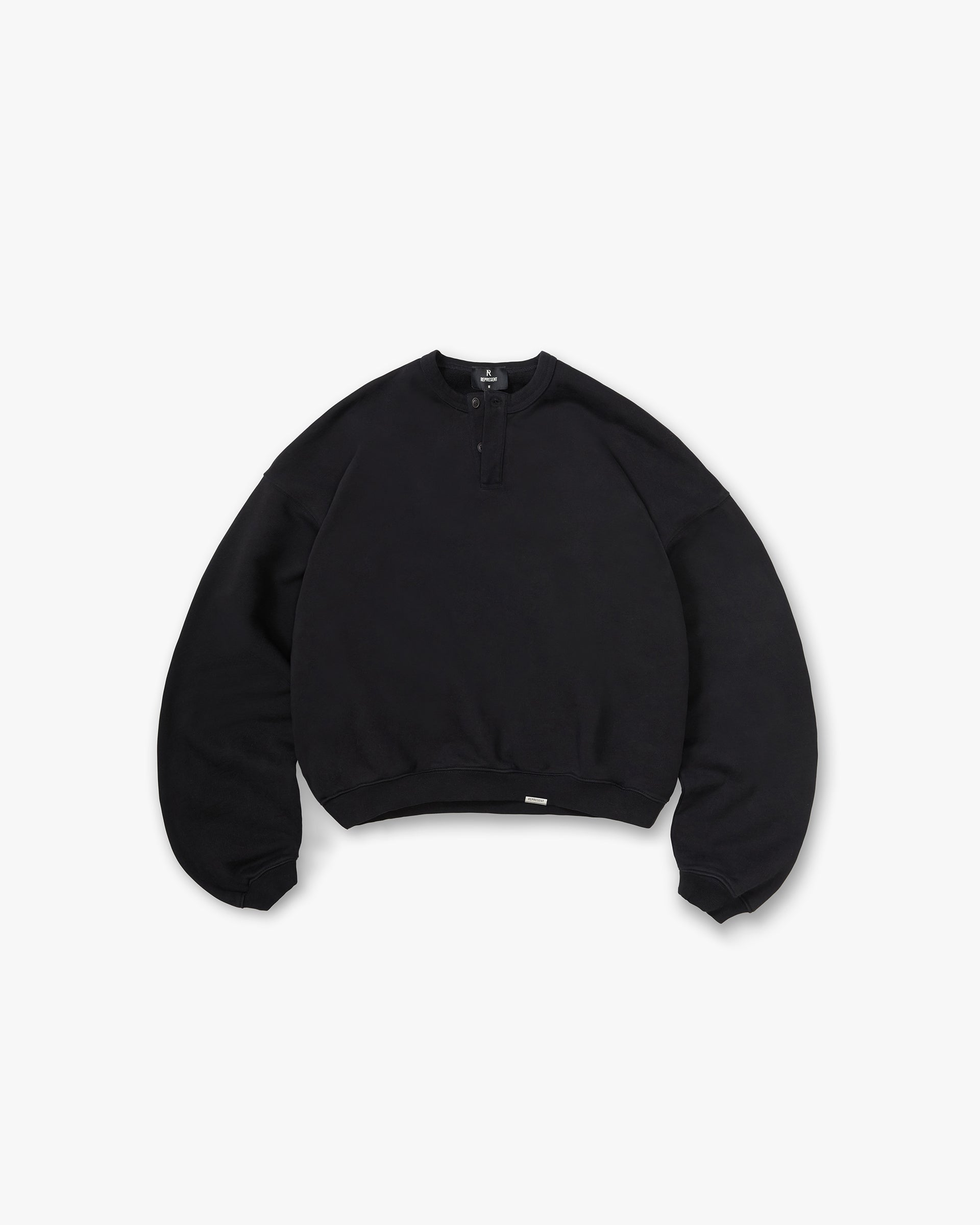 Initial Henley Collar Sweater - Jet Black