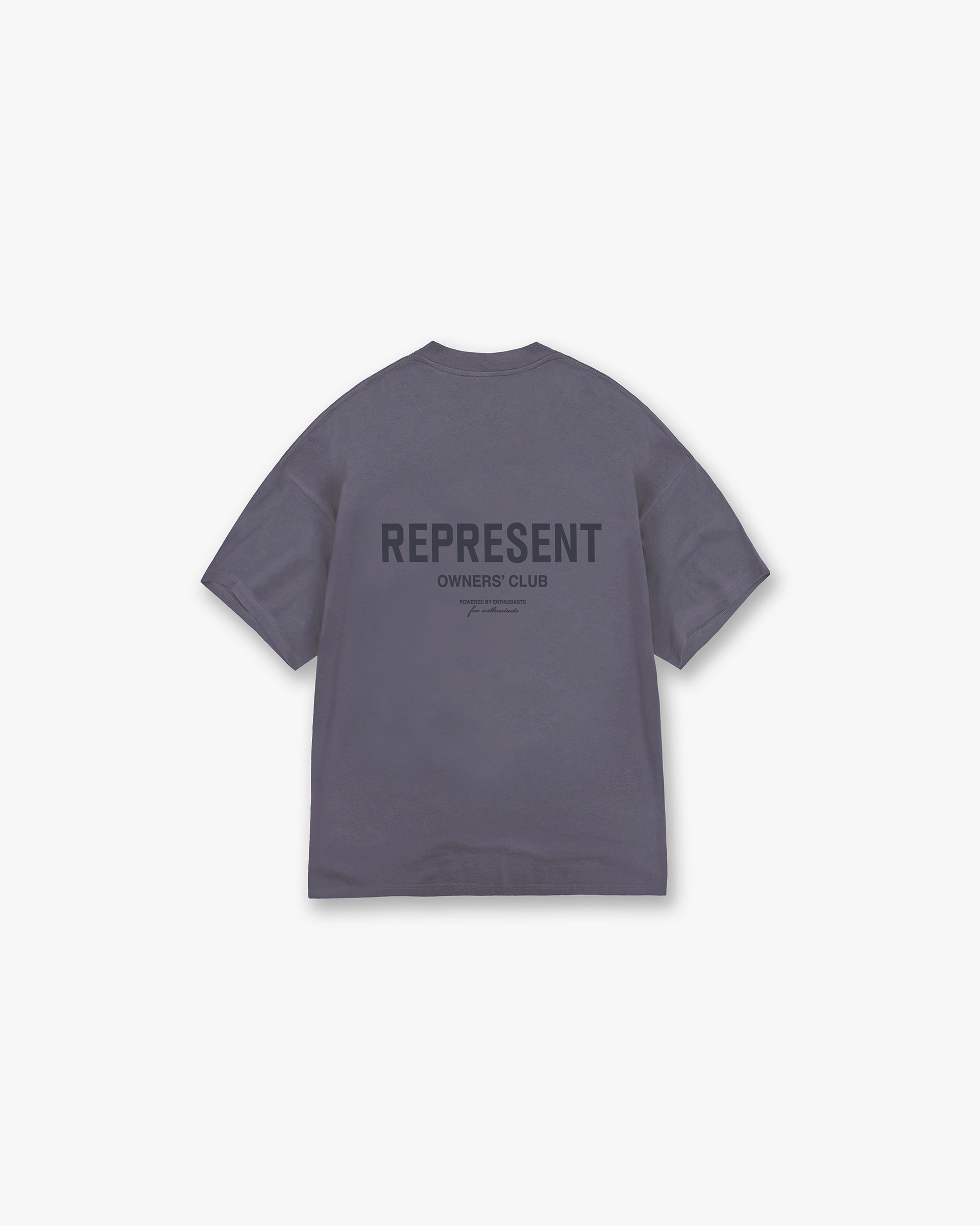 Front product image of a mens grey t-shirt on a plain white background | Represent Owners Club T-Shirt in Storm | Regular fit t-shirt with embroidered branding | Owners Club T-Shirts | Represent Clo