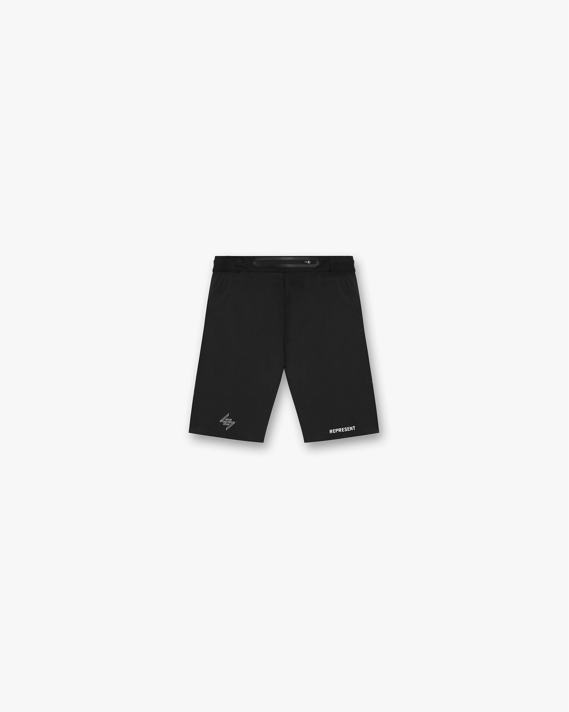 Back product image of mens black running half tights on a plain white background | 247 Berlin Half Tight in Jet Black | Running shorts with 4-way stretch fabric | 247 Shorts | Represent Clo