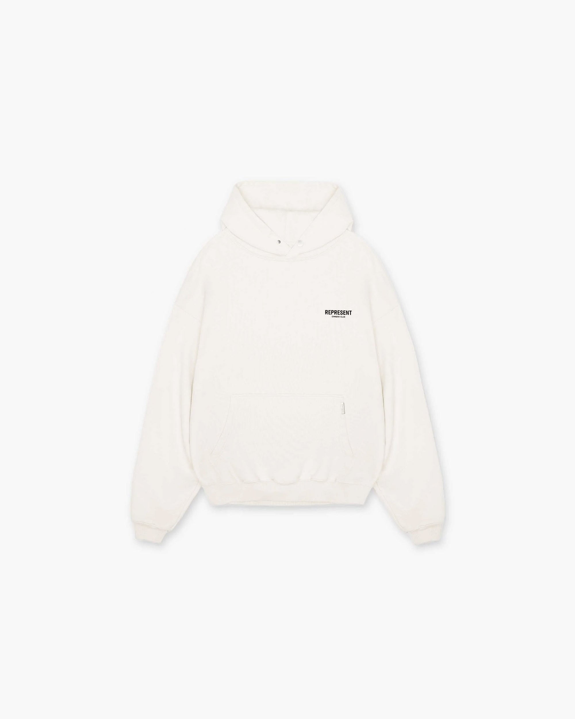 Back product image of a mens white hoodie on a plain white background | Owners Club Hoodie in Flat White | Oversized hoodie with Cobrax popper and ribbed trims | Owners Club Hoodies | Represent Clo