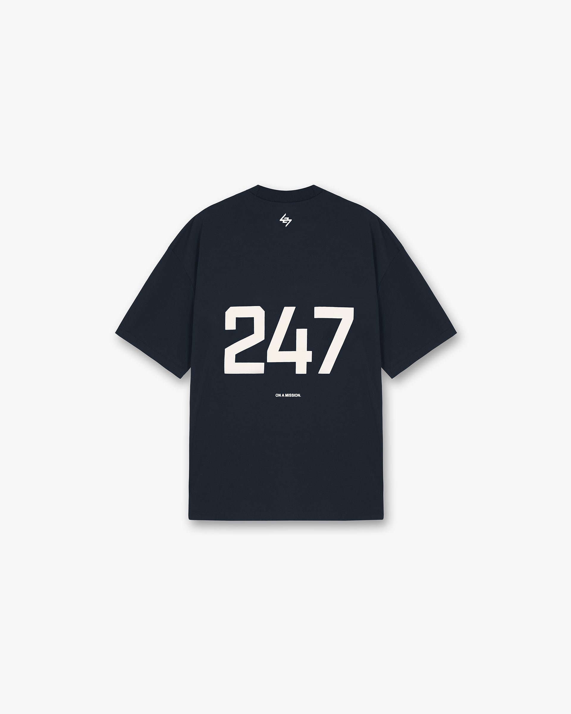 Back product image of a mens navy t-shirt on a plain white background | 247 Oversized T-Shirt in Navy | Oversized gym t-shirt with 4-way stretch | 247 T-Shirts | Represent Clo