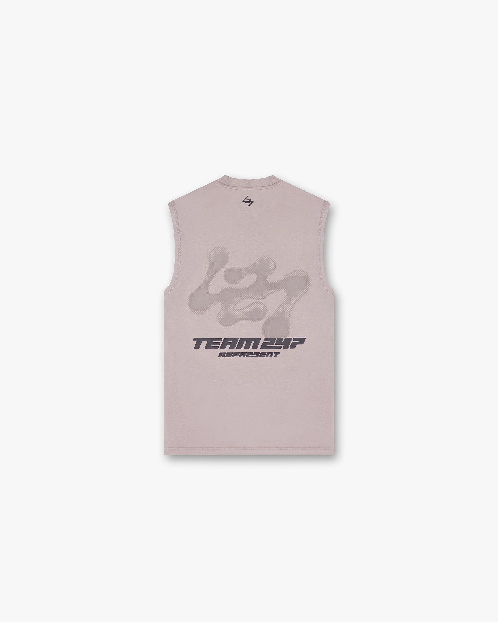 Back product image of a mens grey tank top on a plain white background | 247 Future Terrains Oversized Tank in Moonrock | Oversized tank top with logos and antibacterial fabric | 247 T-Shirts | Represent Clo