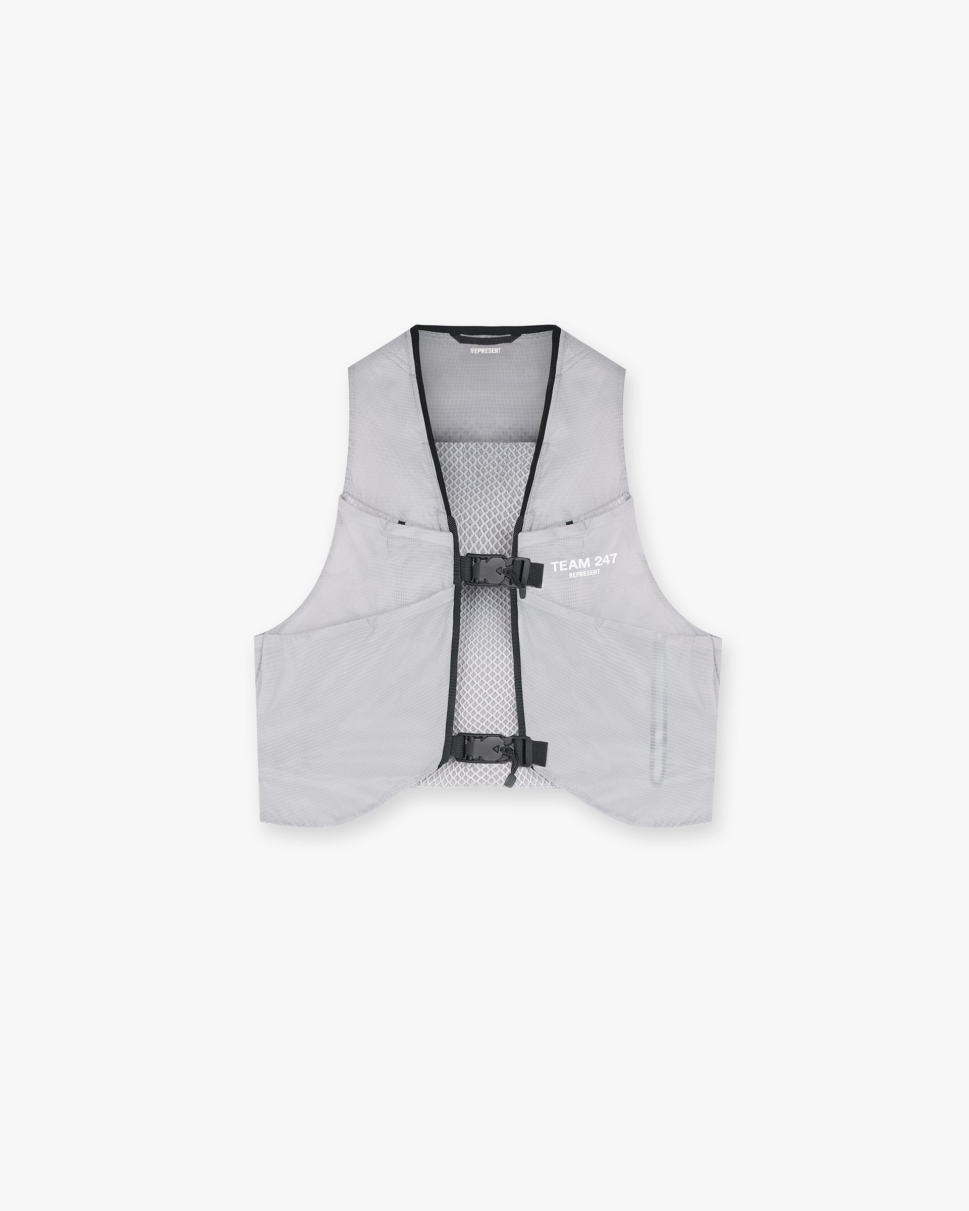 Front product image of a mens grey cap on a plain white background | Team 247 Chest Rig in Moonstone | 5-panel training cap with 247 logo | 247 Accessories | Represent Clo
