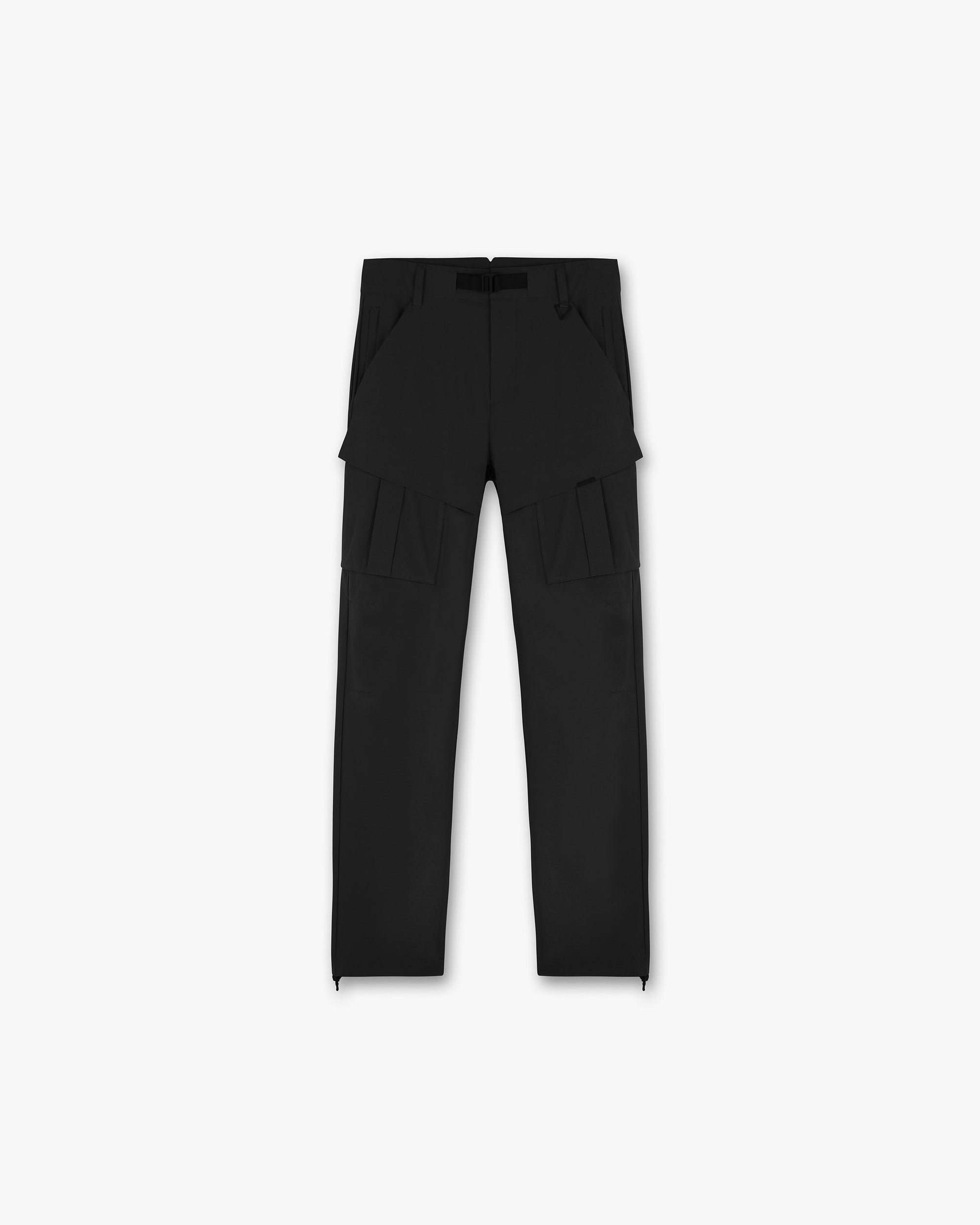 Front product image of mens black pants on a plain white background | 247 Hiking Pant in Black | Relaxed fit hiking pants with elasticated waistband | 247 Pants | Represent Clo