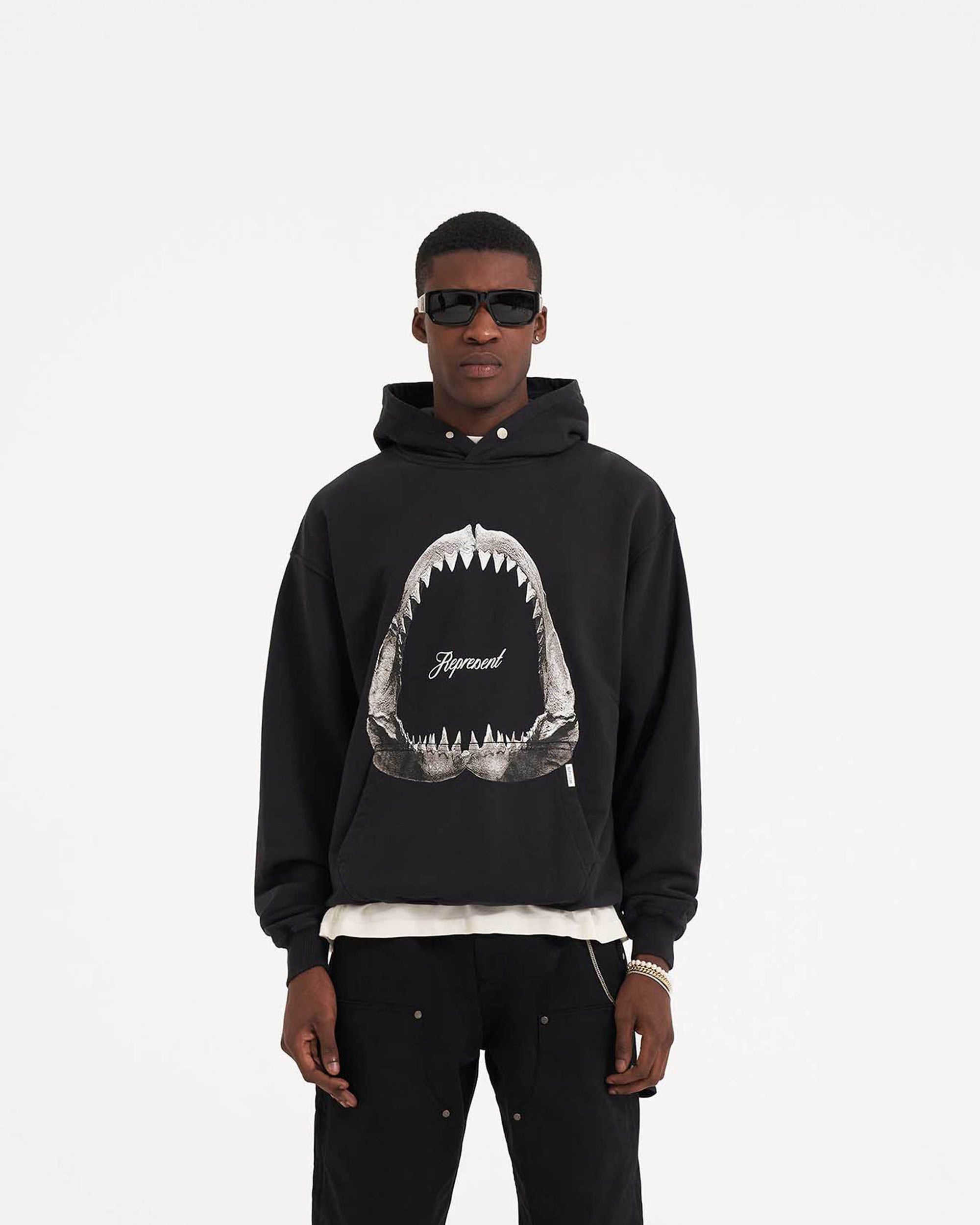 Shark Jaws Hoodie | Off Black Hoodies SS23 | Represent Clo
