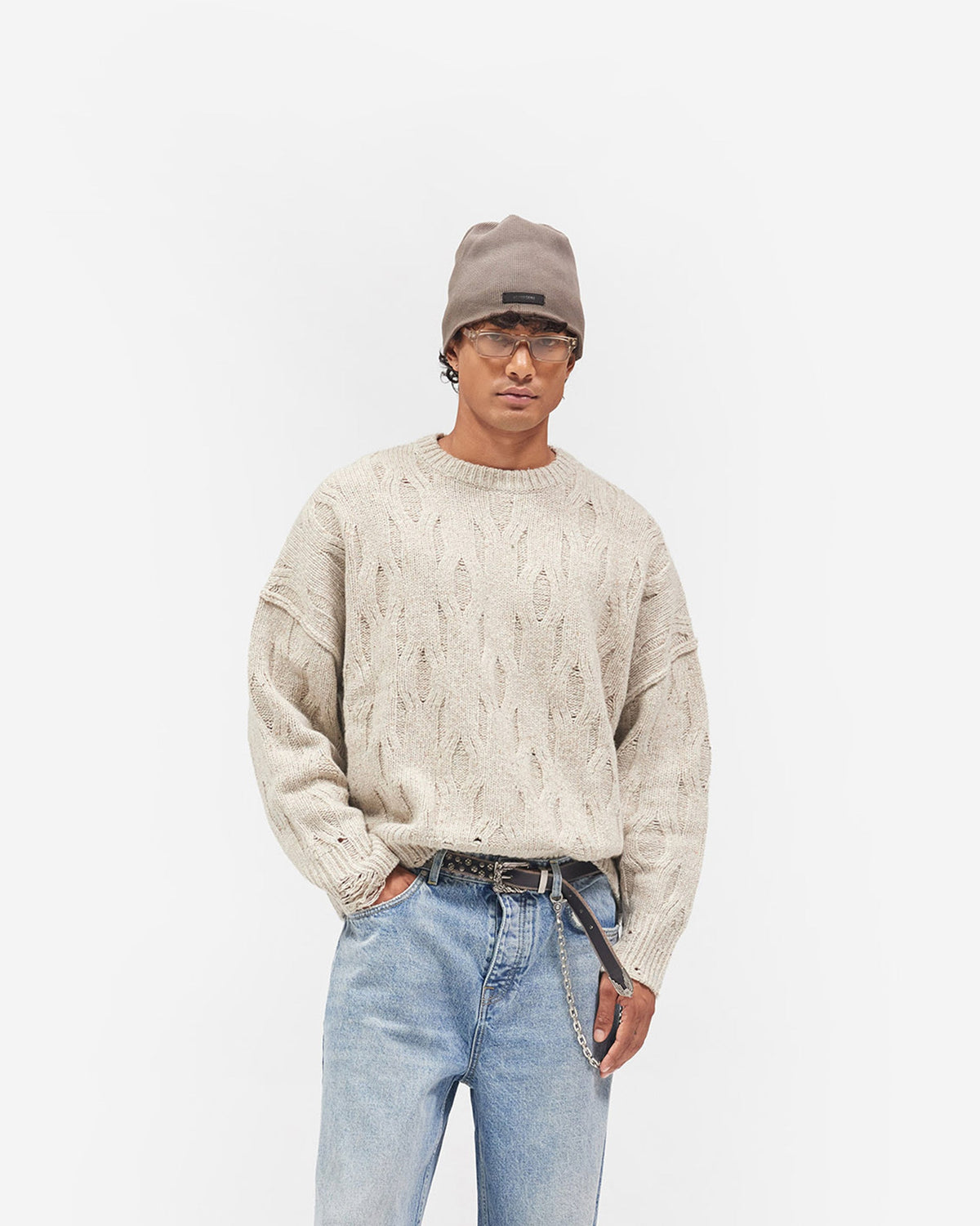 Distress Knit Sweater - Taupe