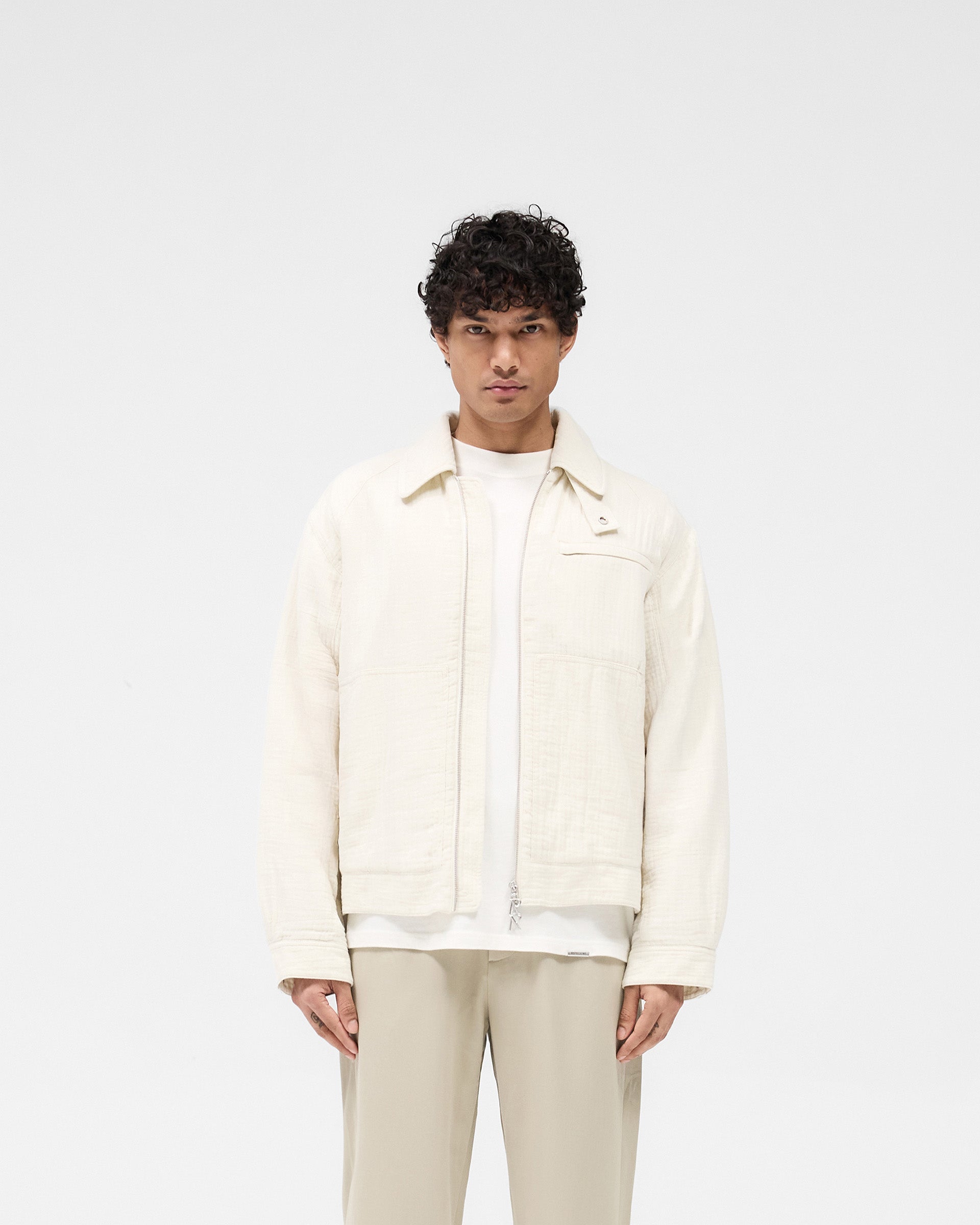 Crinkle Trucker Jacket - Ecru