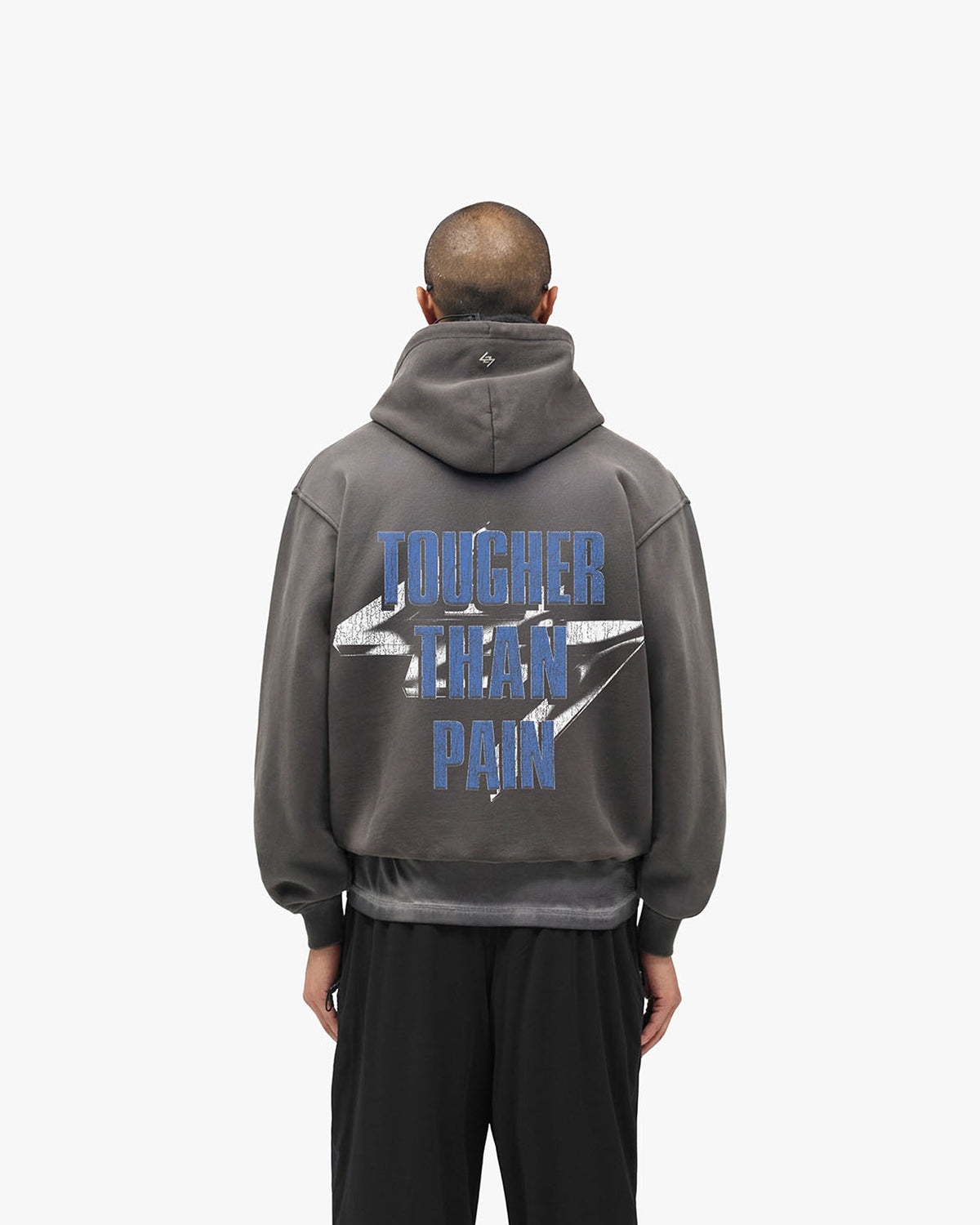 247 New York Hoodie - Washed Grey - Cropped Model - Back