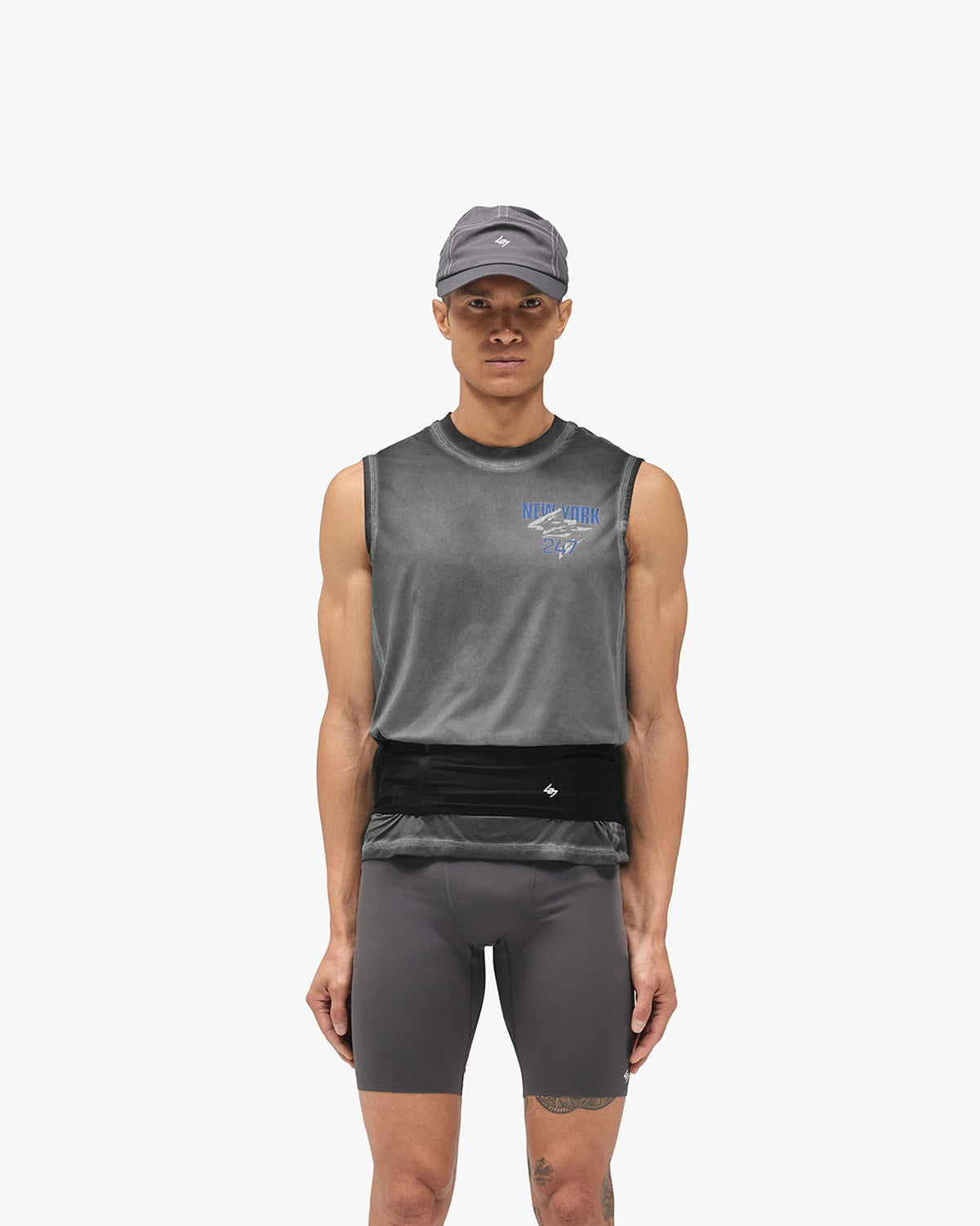 247 New York Tank - Washed Grey - Cropped Model - Front
