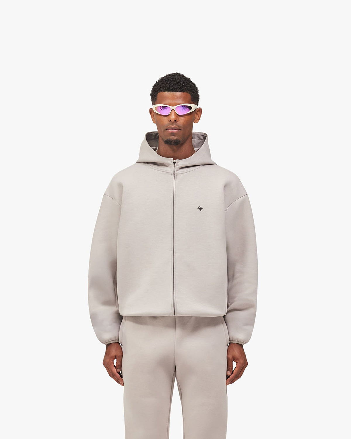 247 Numbers Hood - Ash Grey - Cropped Model - Front