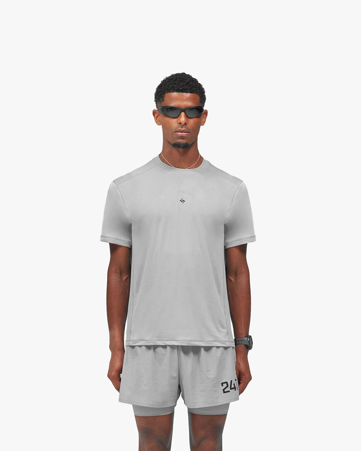 247 Numbers T-Shirt - Ash Grey - Cropped Model - Front