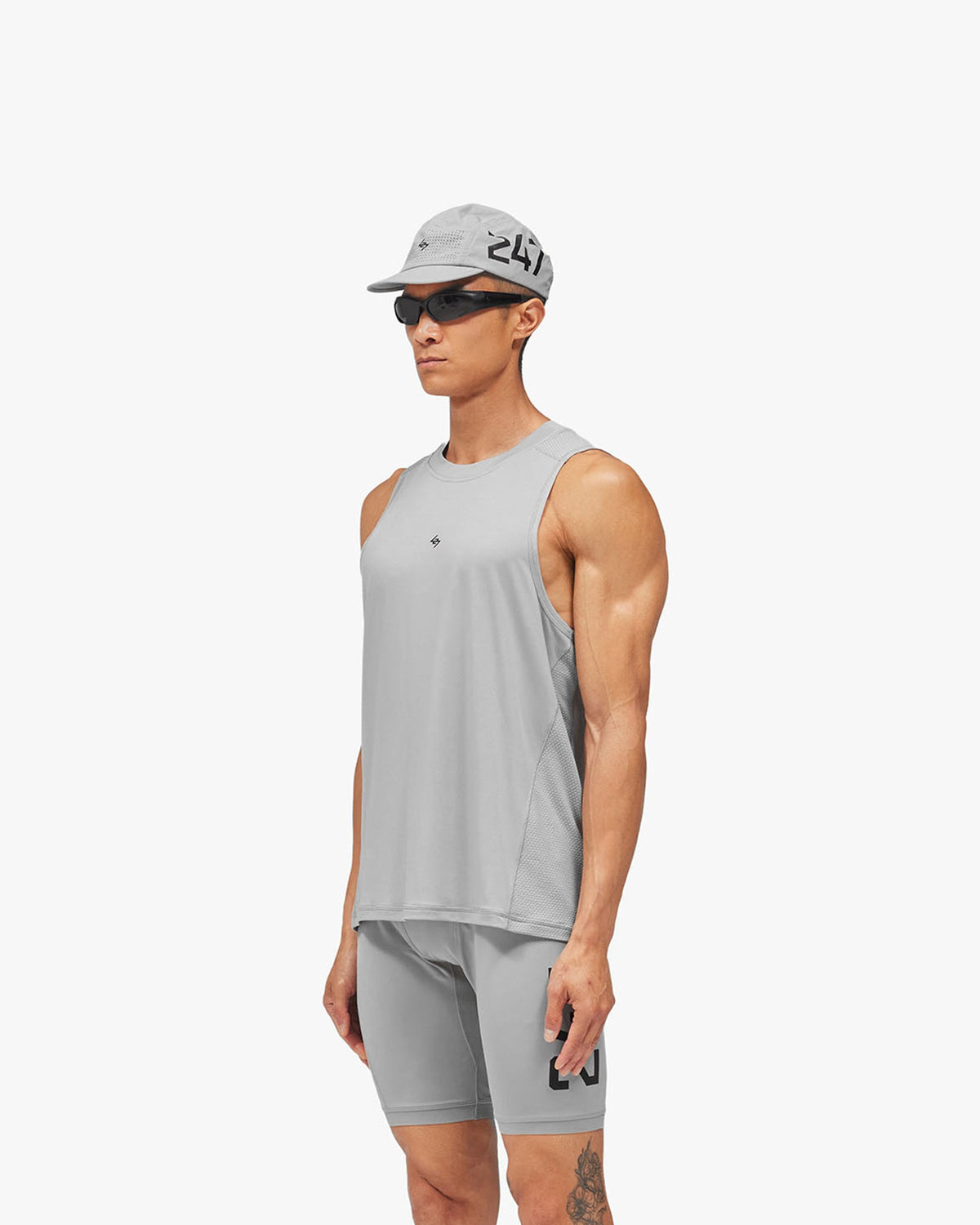 247 Numbers Vest - Ash Grey - Cropped Model - Front