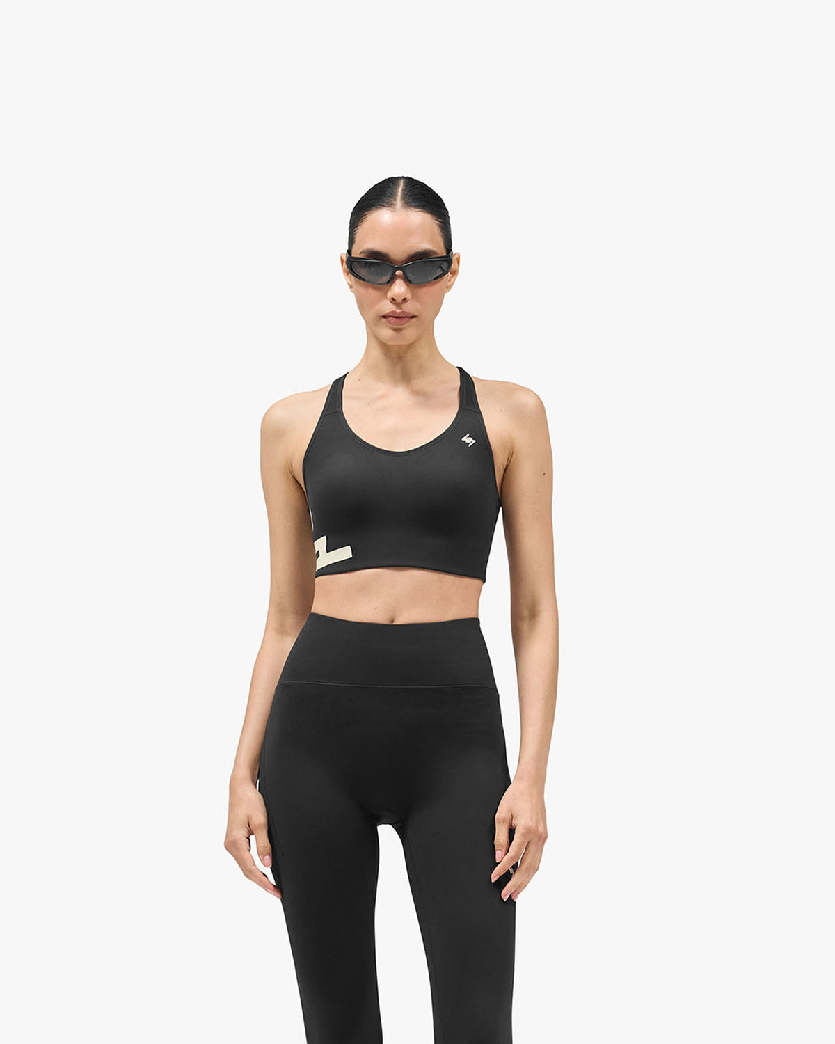 247 On A Mission High Support Sports Bra - Jet Black - Cropped Model - Front