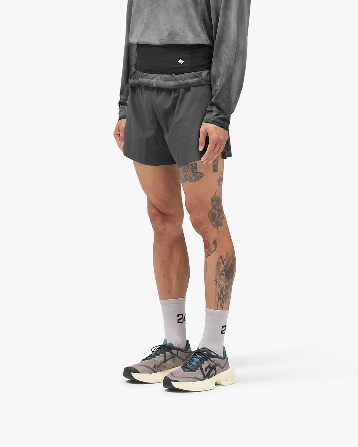 247 Race Short - Washed Grey - Cropped Model - Front
