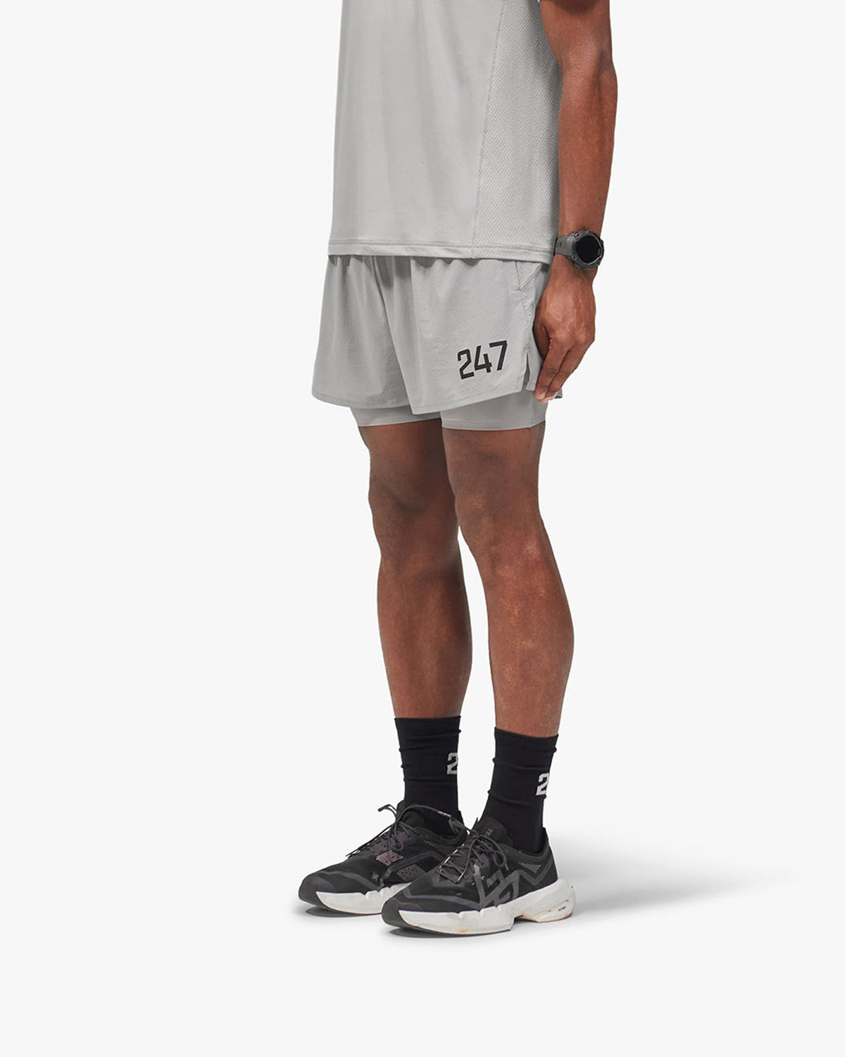 247 Trail Short - Ash Grey - Cropped Model - Side
