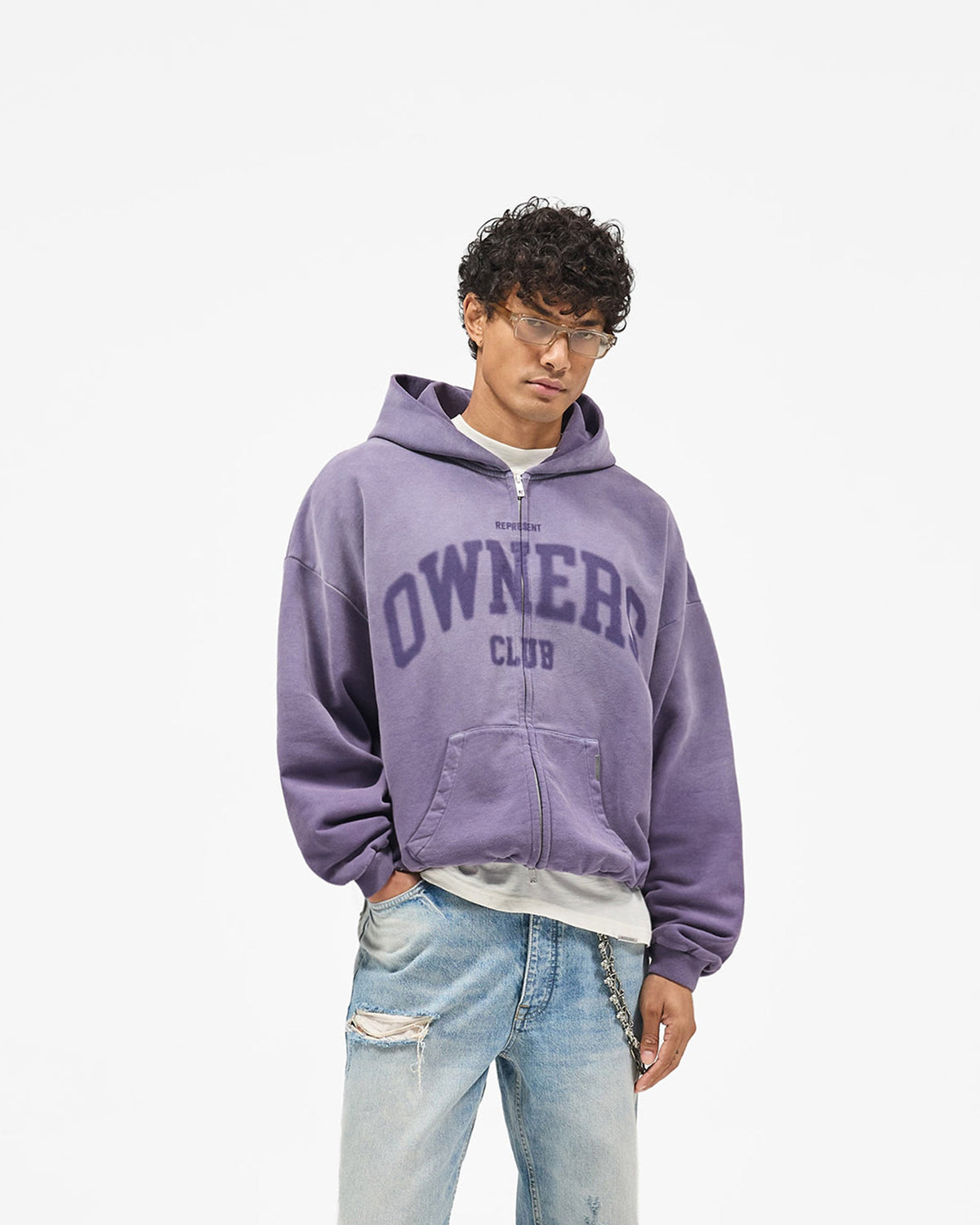 Represent Owners Club Zip Through Hoodie - Deep Purple