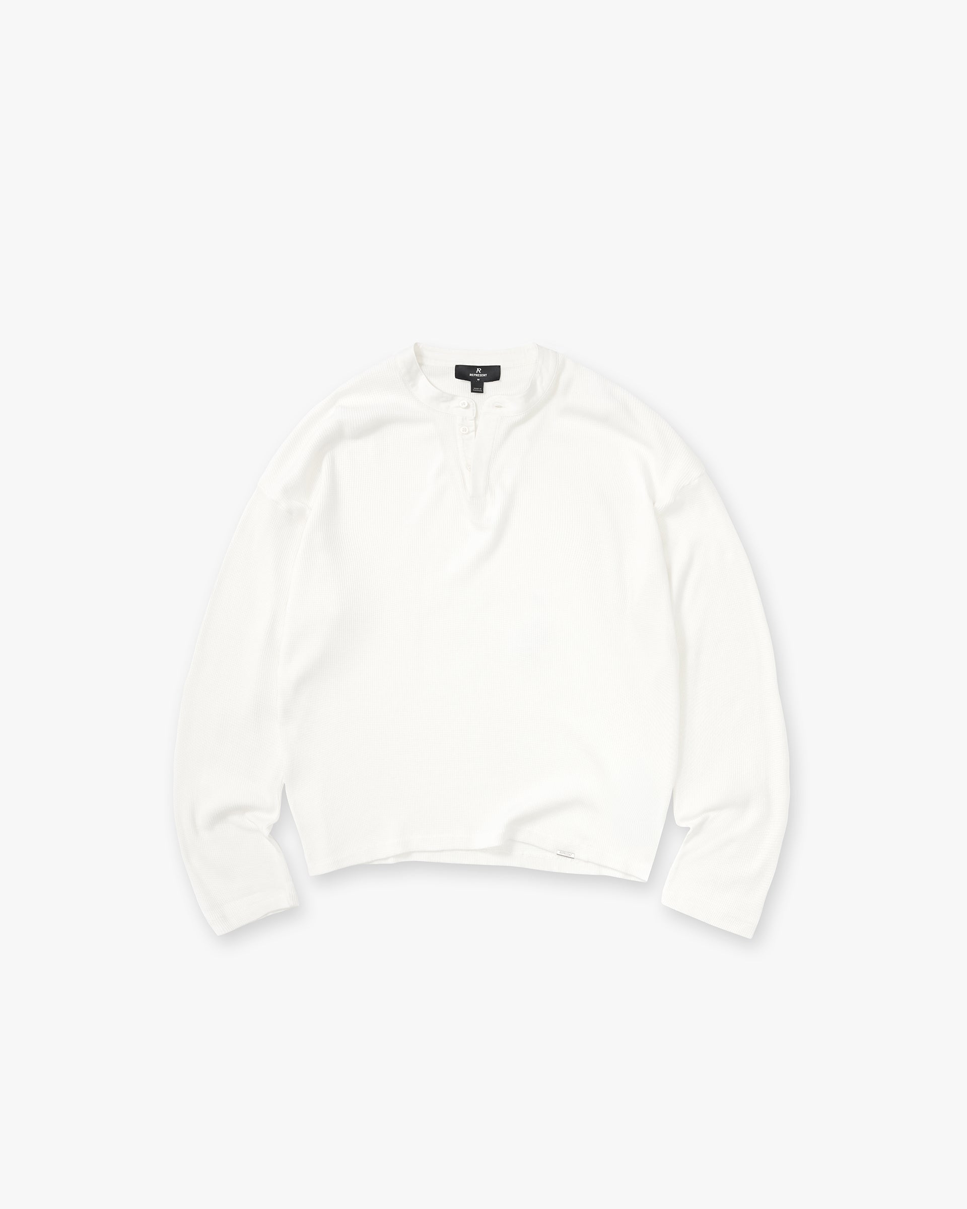 Initial Henley Waffle Long Sleeve T-Shirt - Flat White