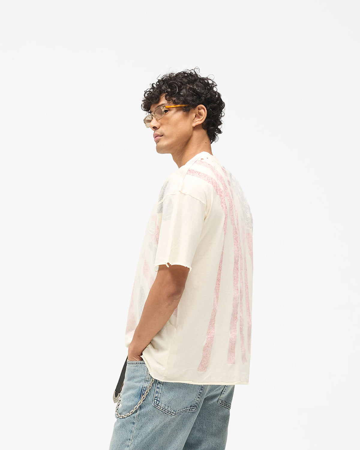 Flag T-Shirt - Off White - Cropped Model - Side