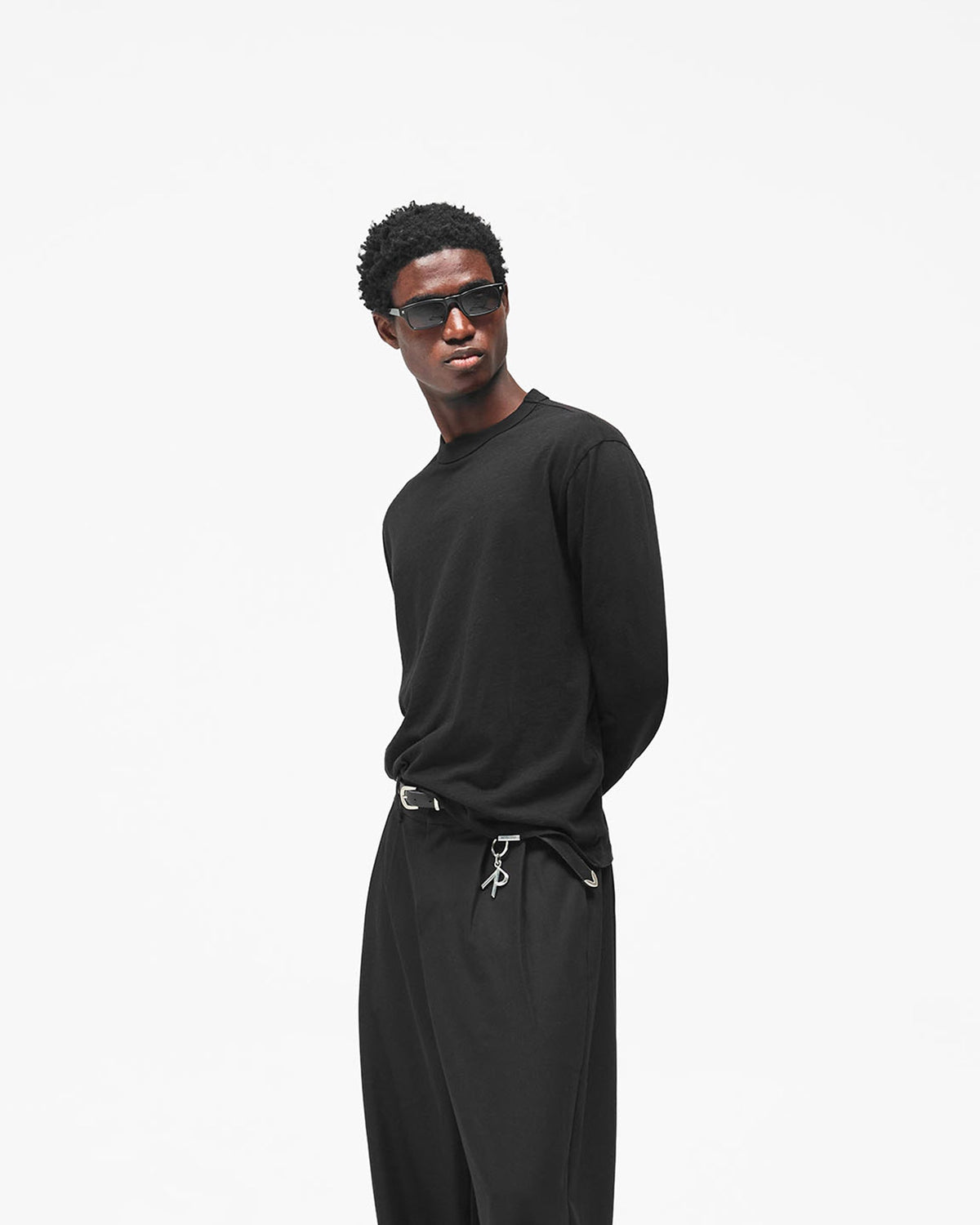 Gh Long Sleeve T-Shirt - Jet Black - Cropped Model - Side