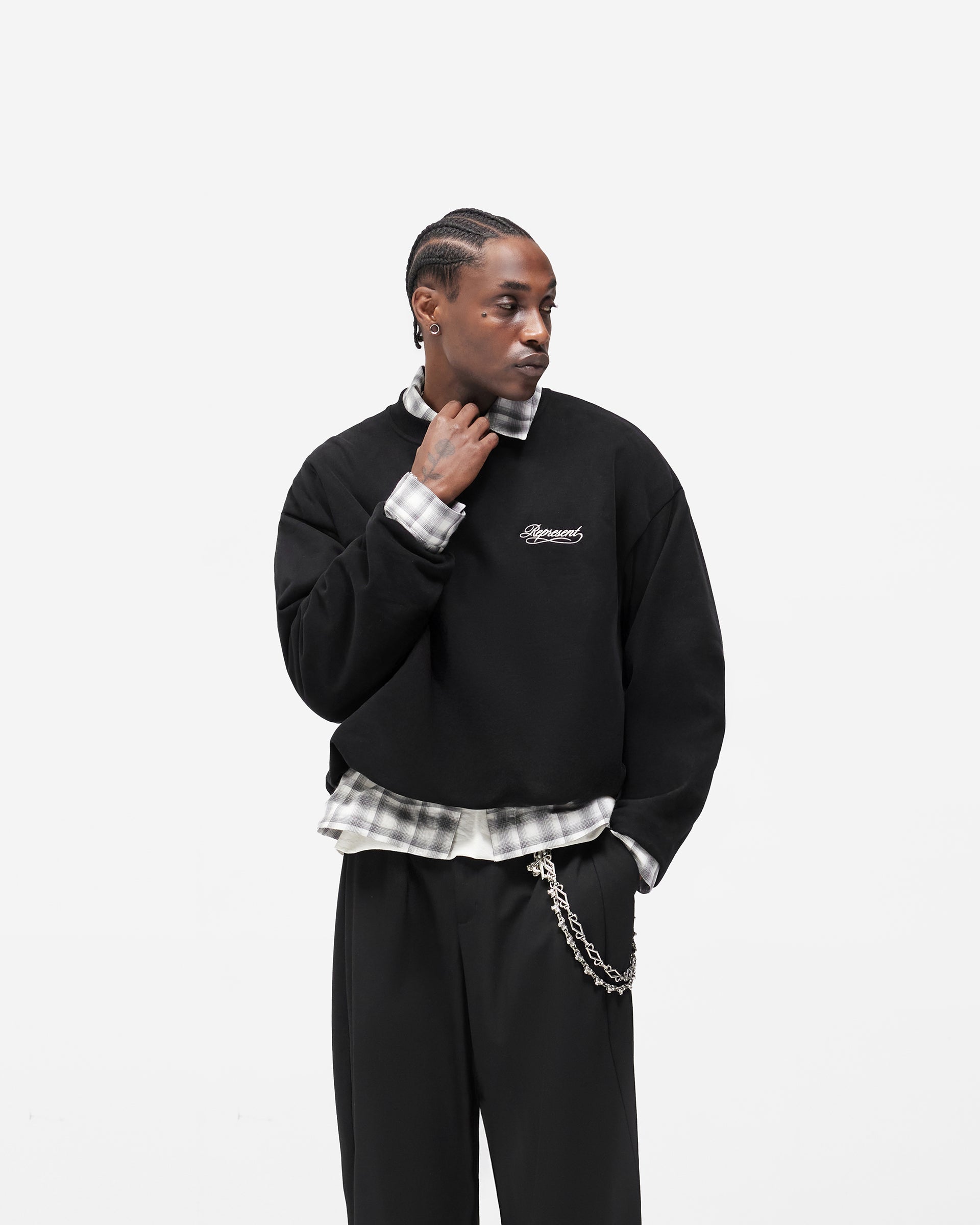 Dual Layer Script Sweater - Jet Black