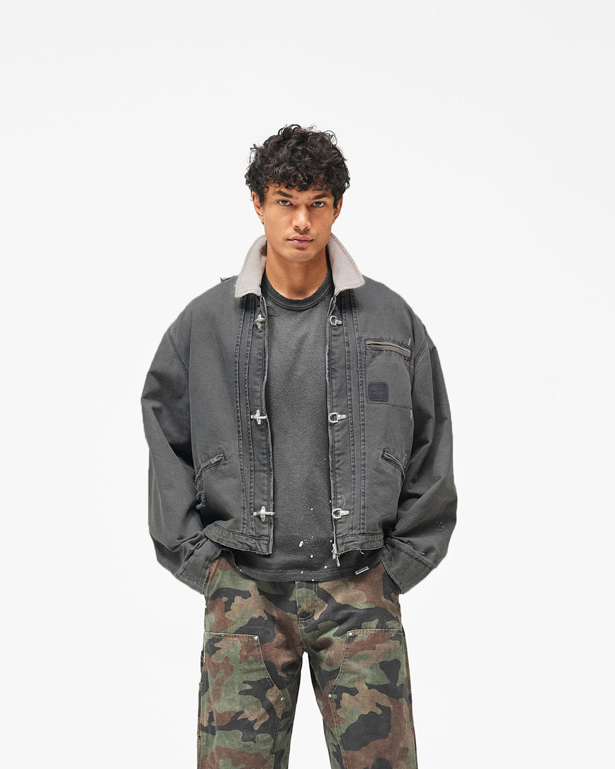 MH Worker Jacket - Vintage Grey - Cropped Model - Front