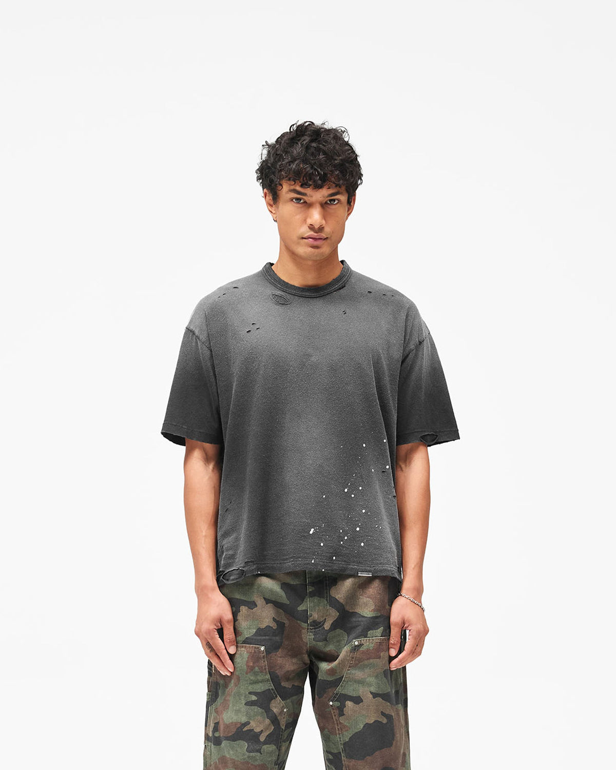 Mh Paint Short Sleeve T-Shirt - Antique Slate - Cropped Model - Front