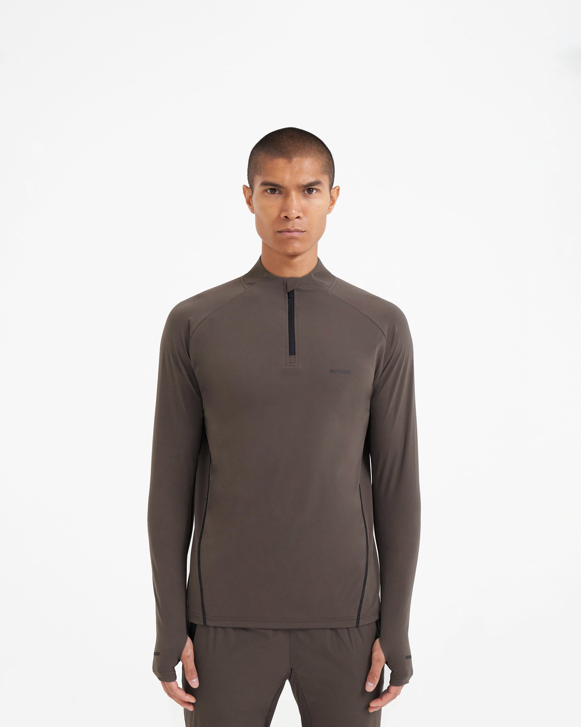 247 Training Zip Neck Top | Dark Oak | Represent Clo