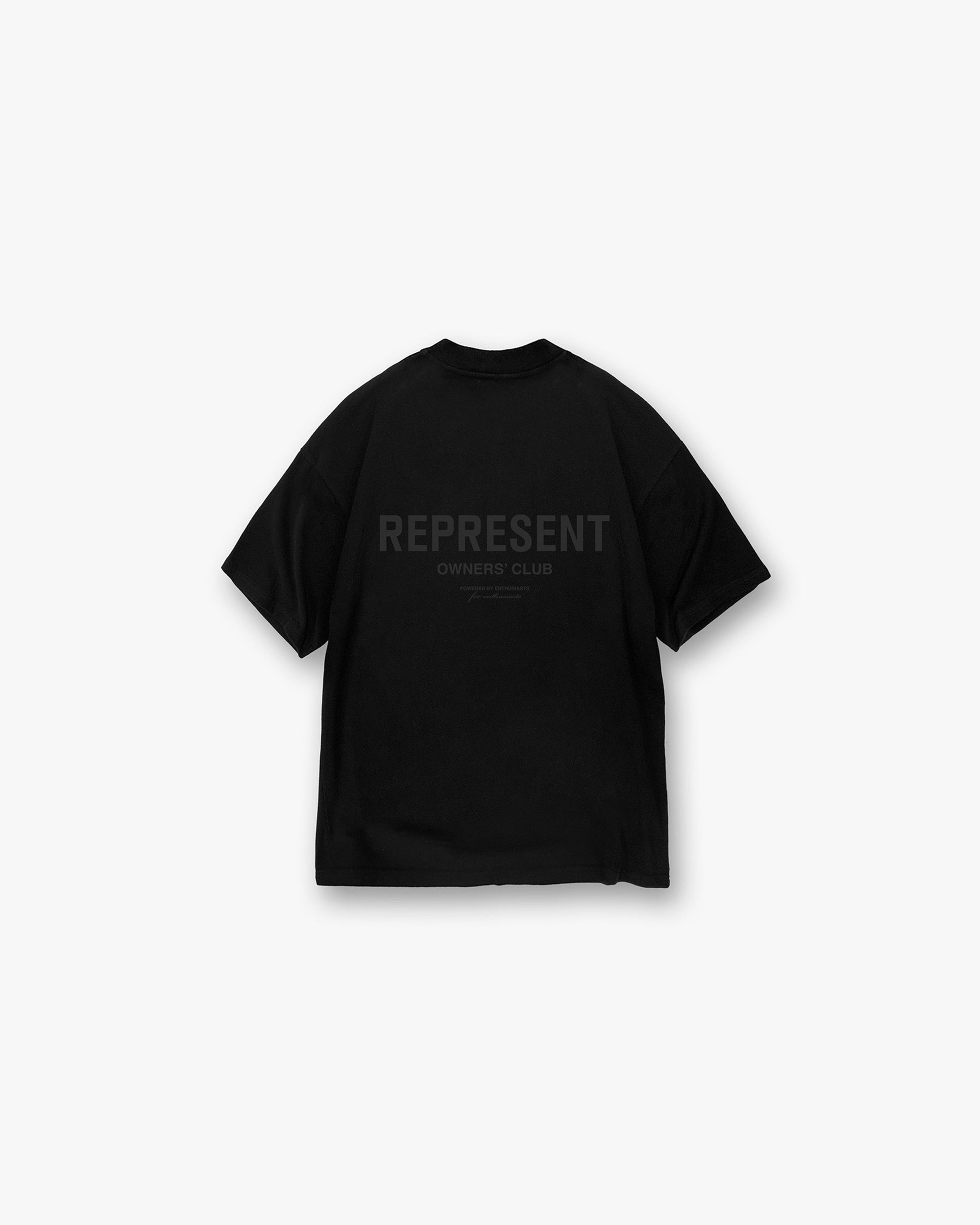 Front product image of a mens black t-shirt on a plain white background | Represent Owners Club T-Shirt in Black Matte | Classic fit t-shirt with ribbed crew neck | Owners Club T-Shirts | Represent Clo
